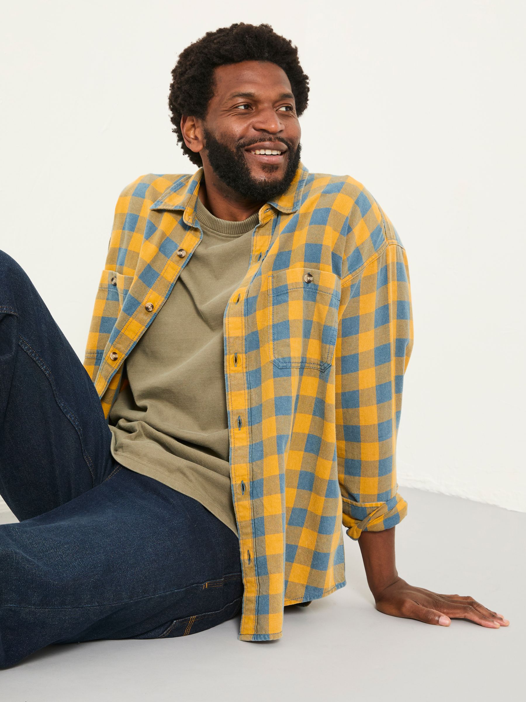 Thursby Ochre Yellow Long Sleeve Relaxed Fit Gingham Shirt - Image 5 of 6