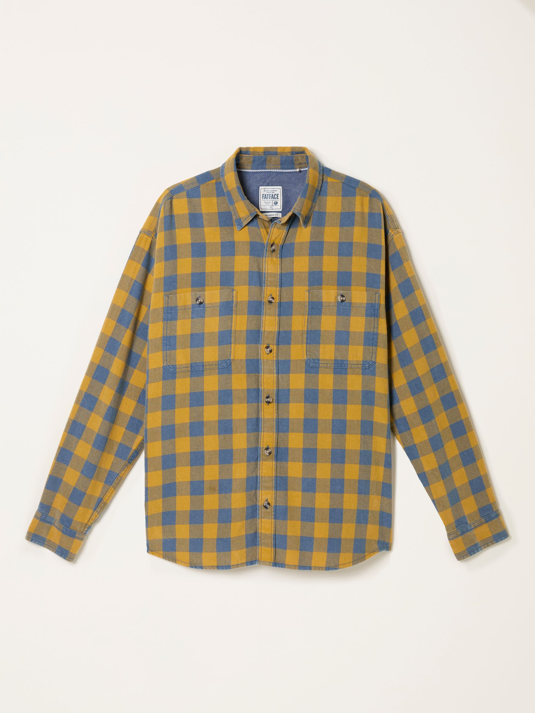 Thursby Ochre Yellow Long Sleeve Relaxed Fit Gingham Shirt - Image 6 of 6