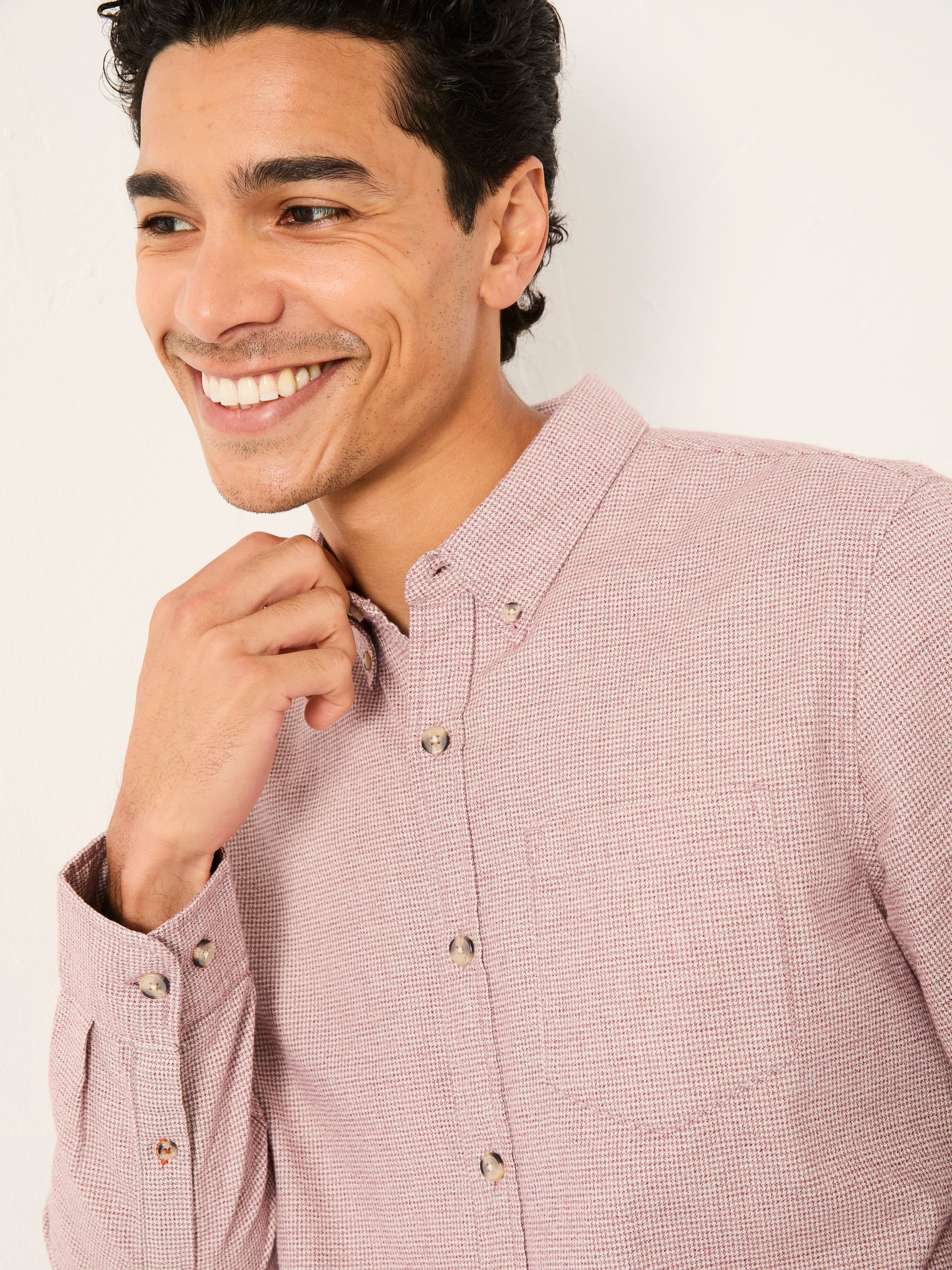 Tadlow Rust Red Long Sleeve Herringbone Shirt - Image 3 of 5