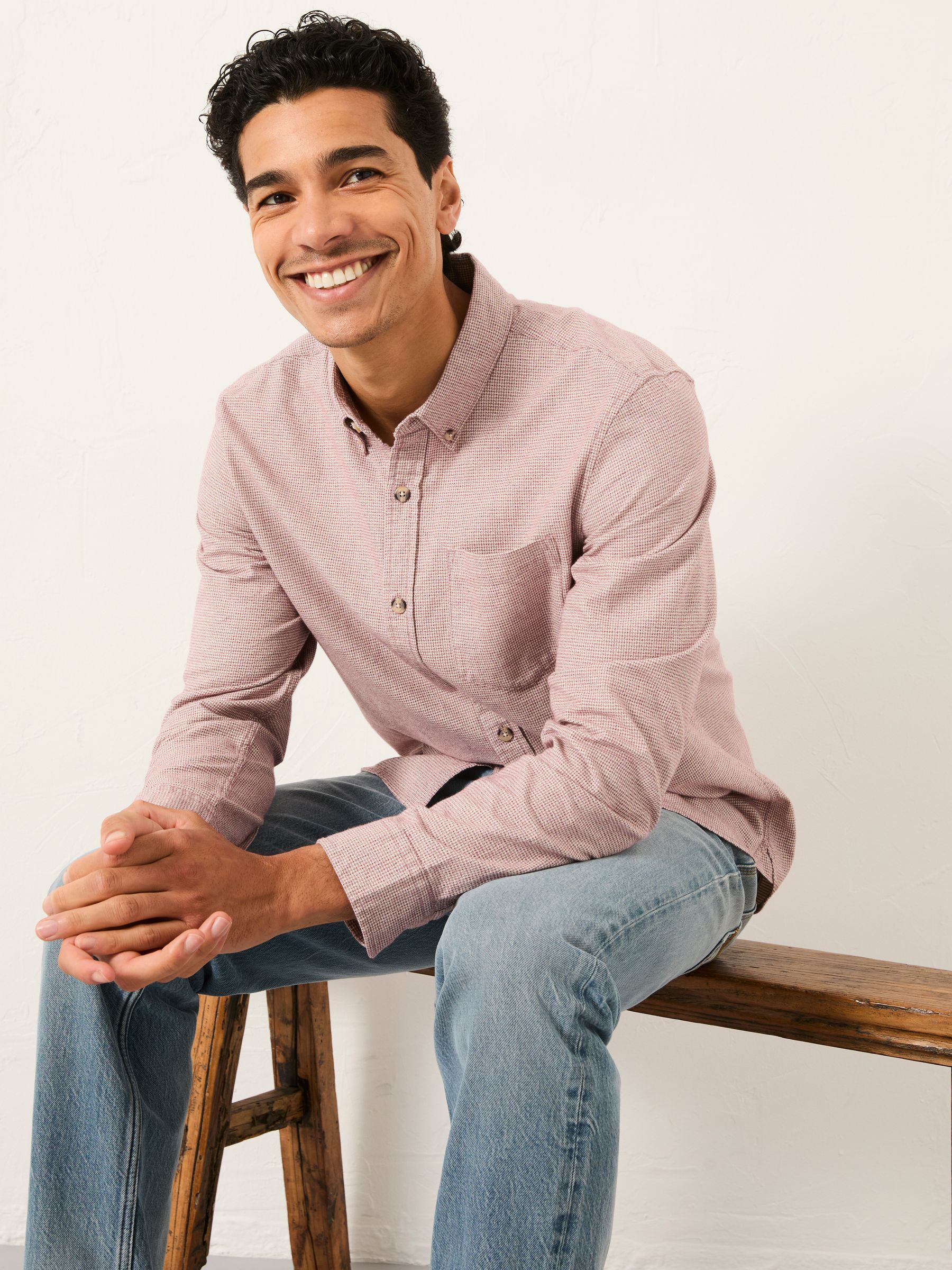 Tadlow Rust Red Long Sleeve Herringbone Shirt - Image 4 of 5