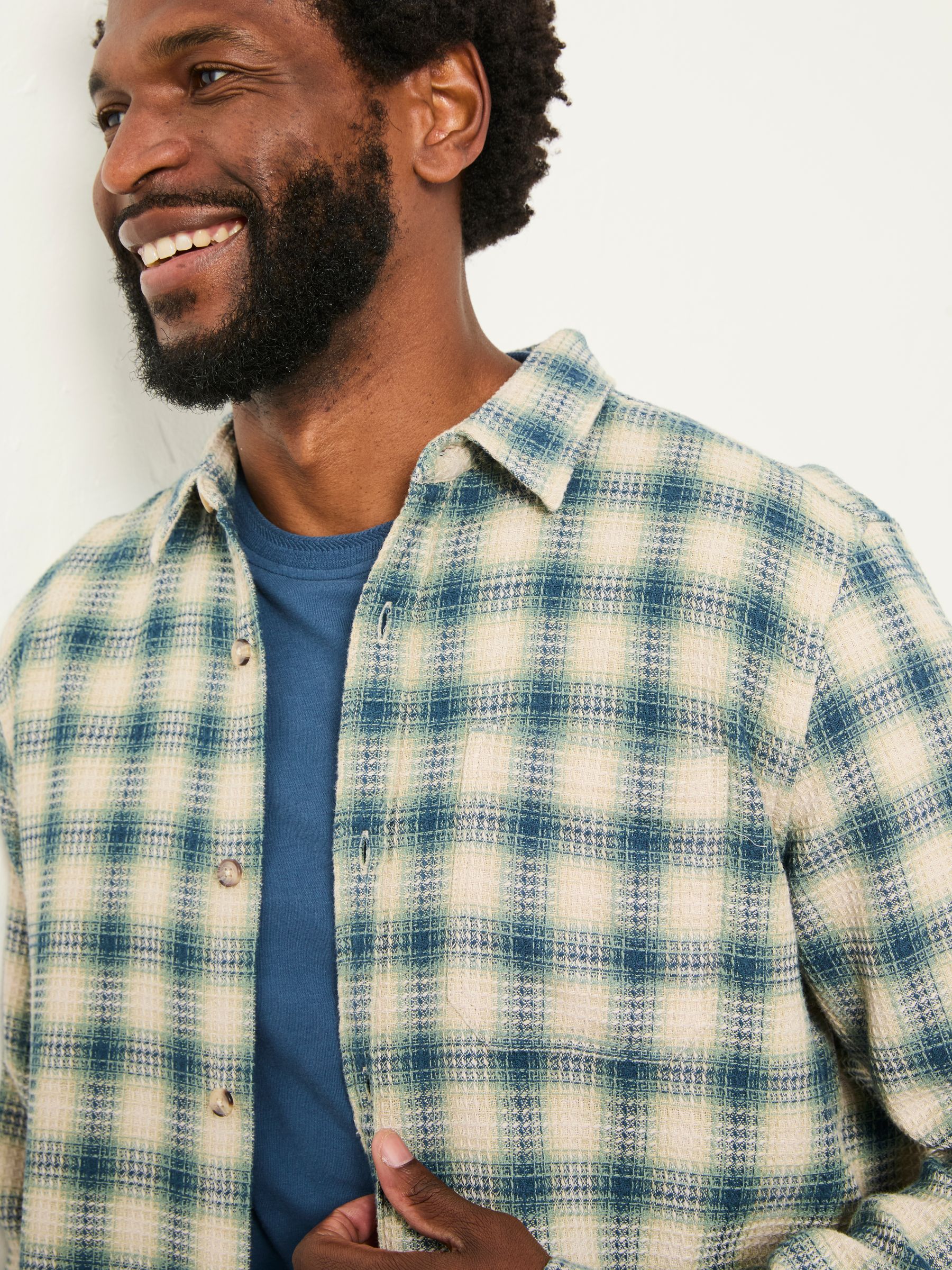 Tanton Natural Long Sleeve Textured Check Shirt - Image 3 of 5