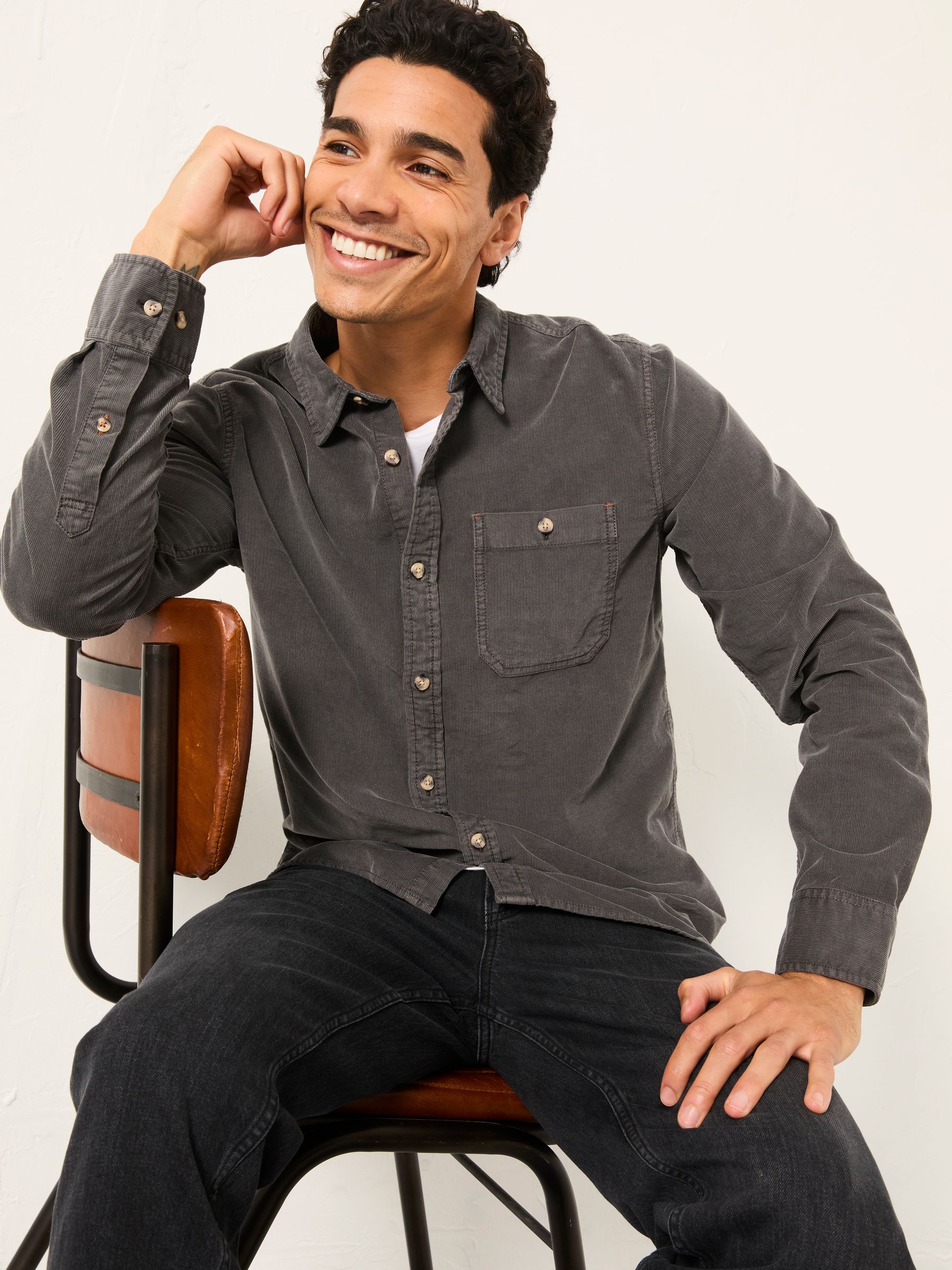Dark Grey Long Sleeve Cord Shirt - Image 5 of 6