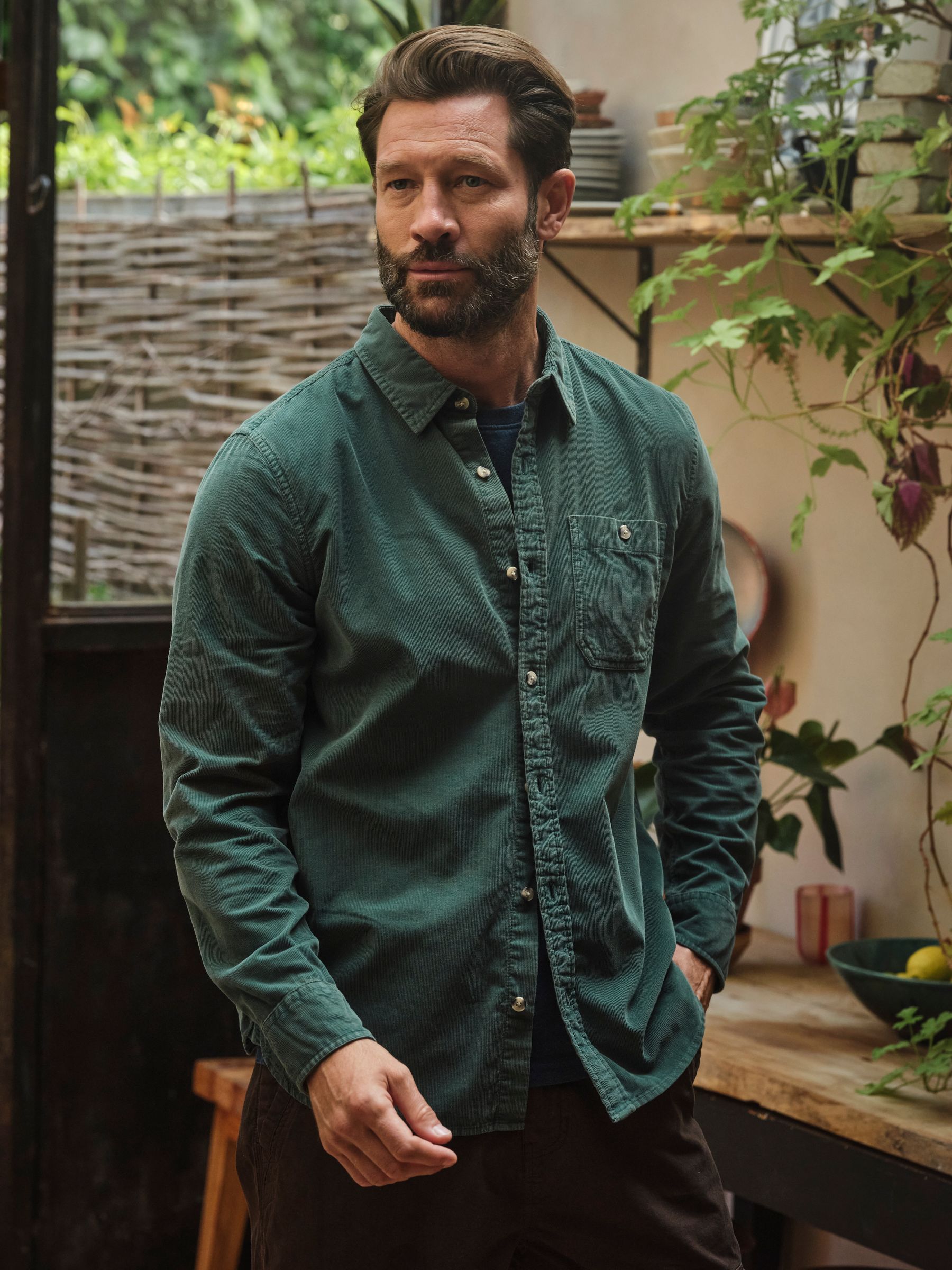 Emerald Green Long Sleeve Cord Shirt | FatFace USA