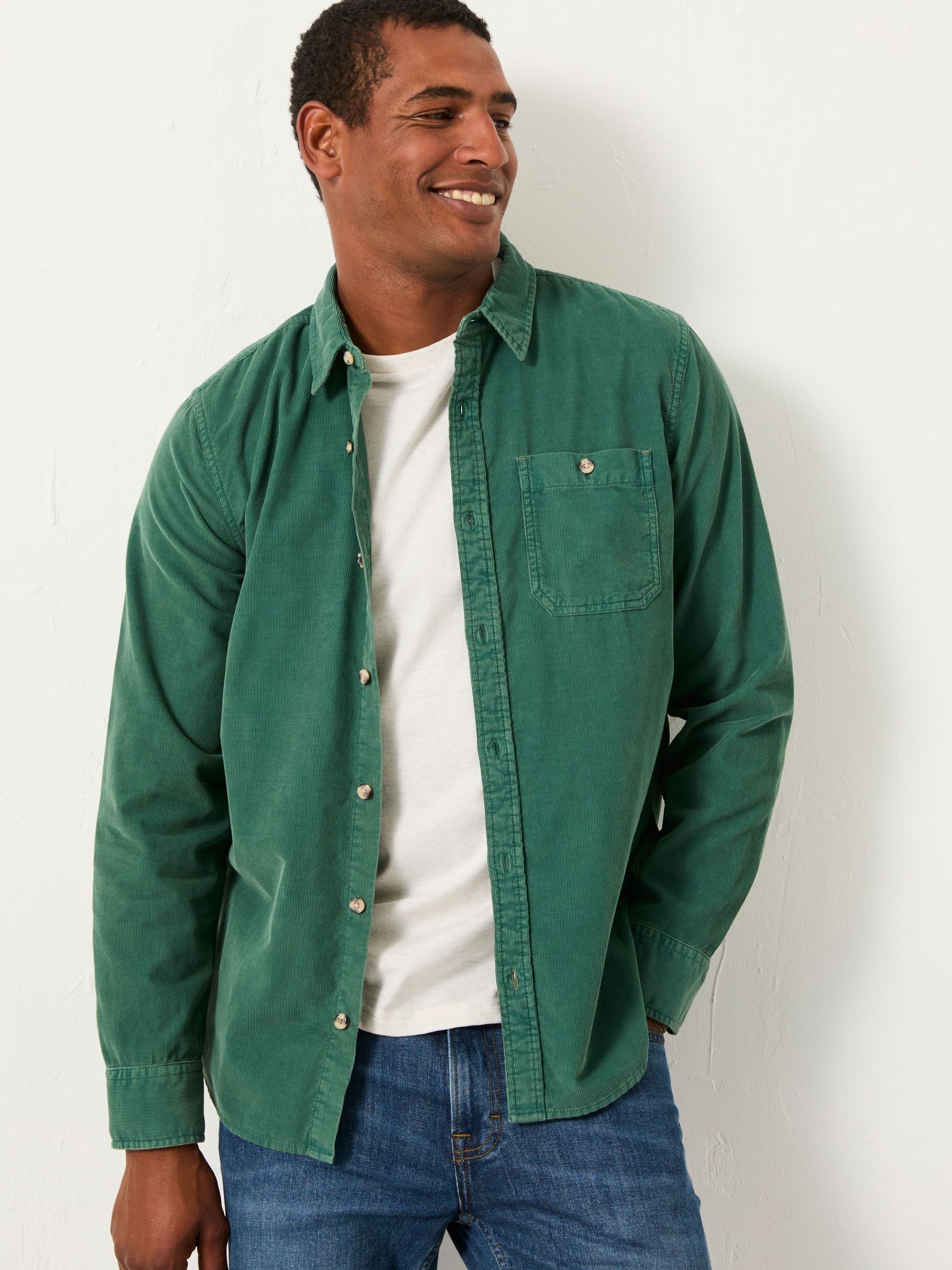 Emerald Green Long Sleeve Cord Shirt | FatFace USA