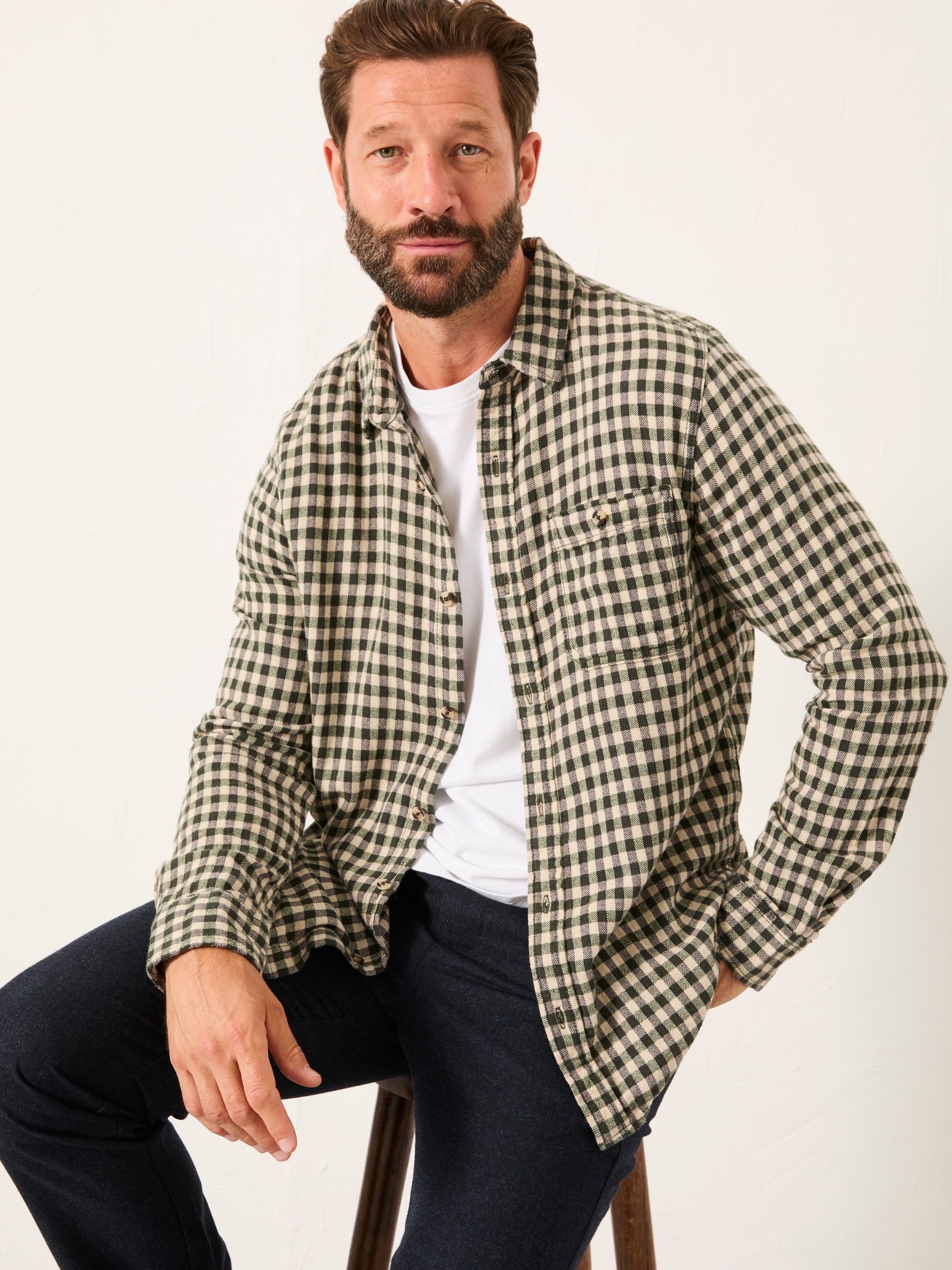 Emerald Green Long Sleeve Herringbone Check Shirt - Image 4 of 5