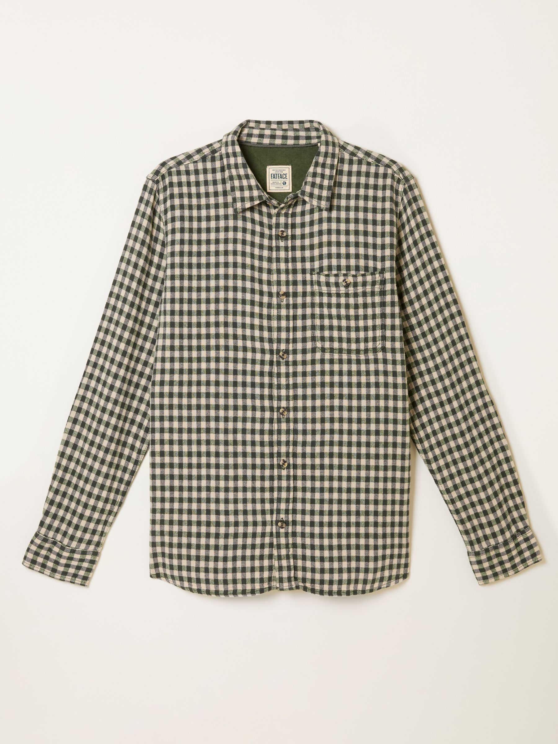 Emerald Green Long Sleeve Herringbone Check Shirt | FatFace
