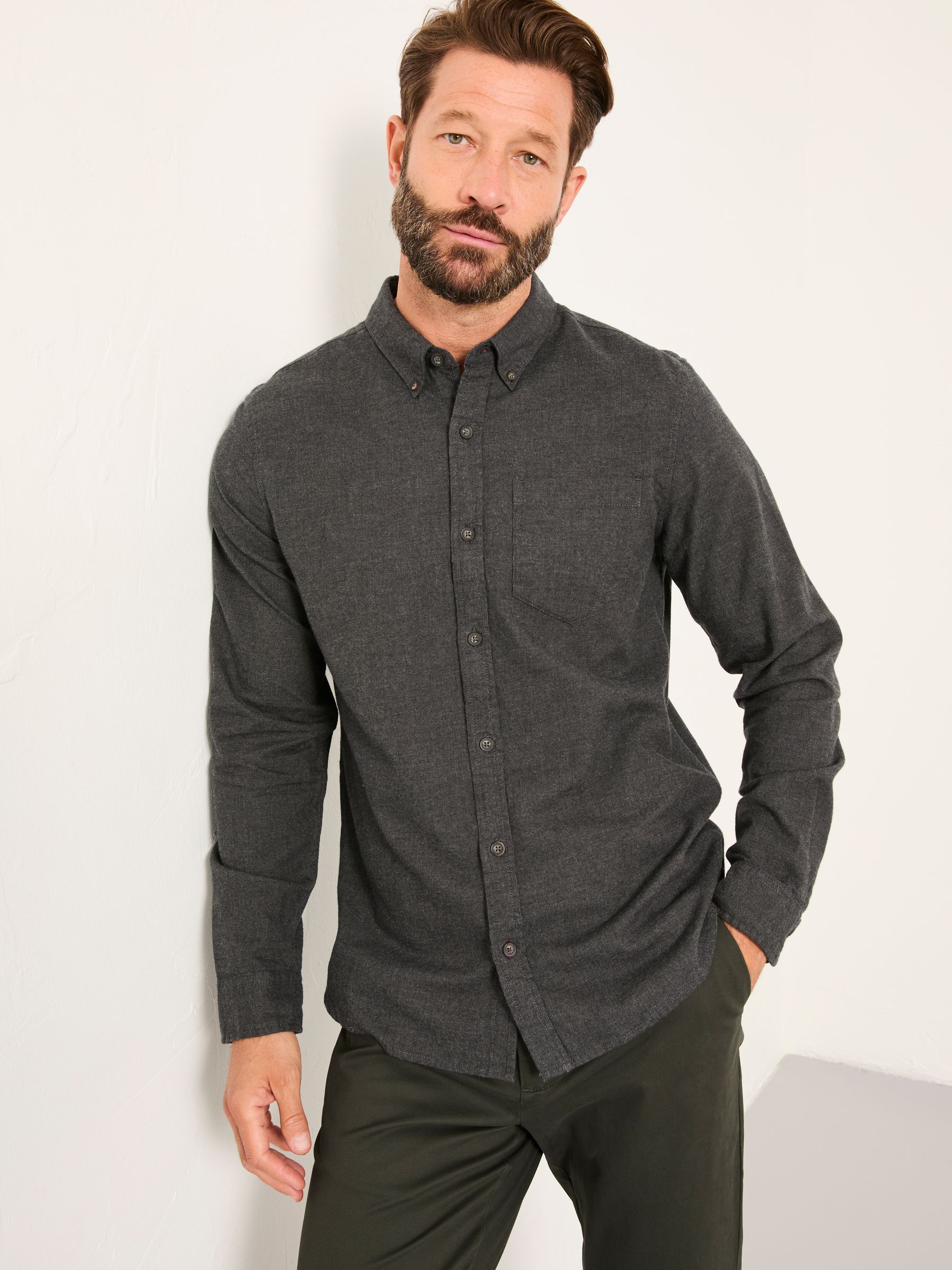 Tadlow Dark Grey Long Sleeve Herringbone Shirt - Image 1 of 5