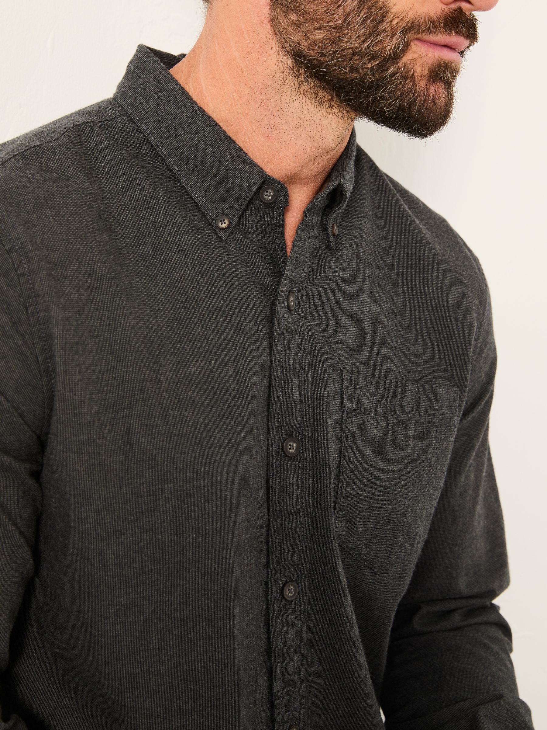 Tadlow Dark Grey Long Sleeve Herringbone Shirt - Image 4 of 5