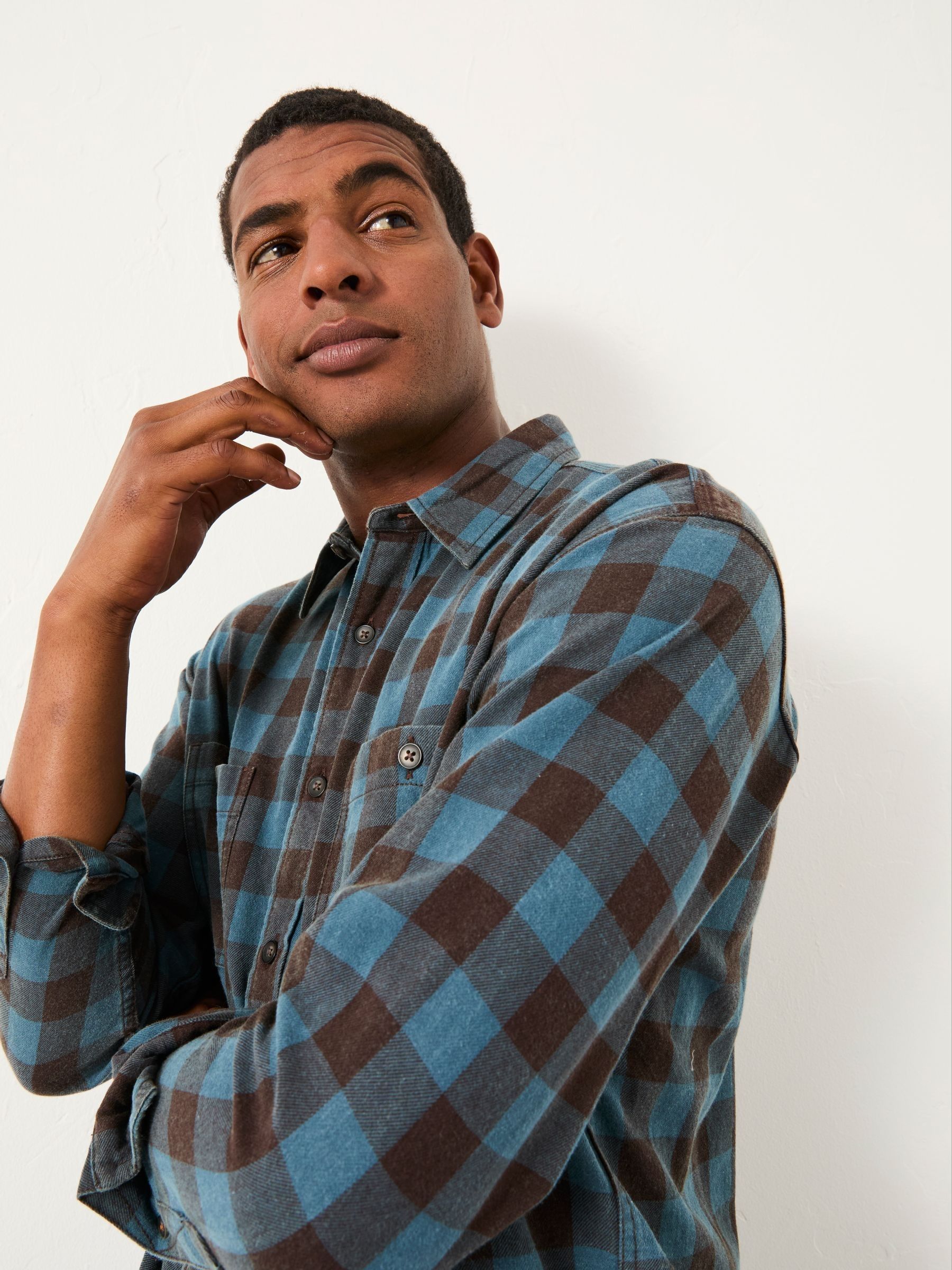 Thursby Mid Blue Long Sleeve Relaxed Fit Gingham Shirt - Image 3 of 5