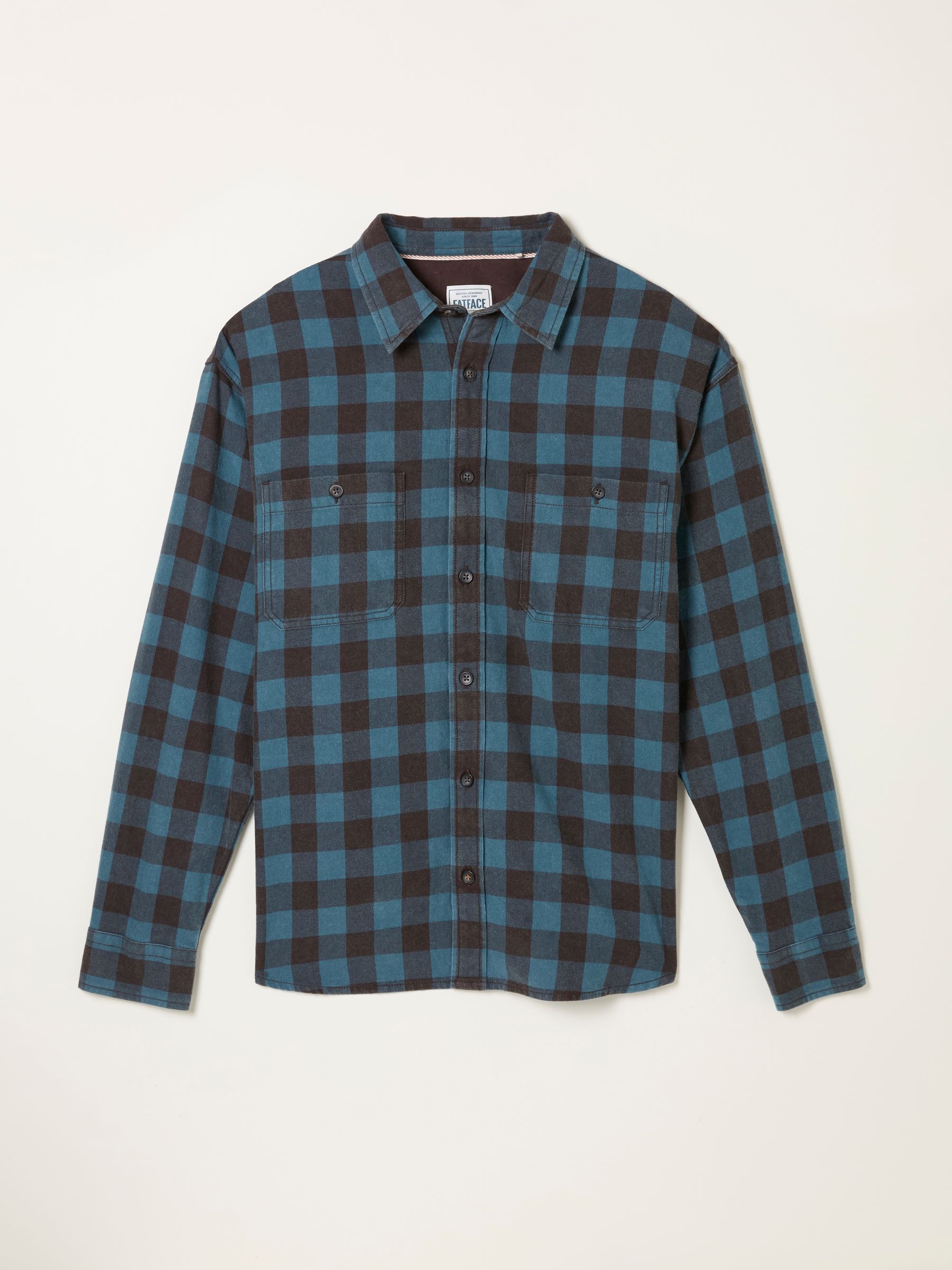 Thursby Mid Blue Long Sleeve Relaxed Fit Gingham Shirt - Image 5 of 5
