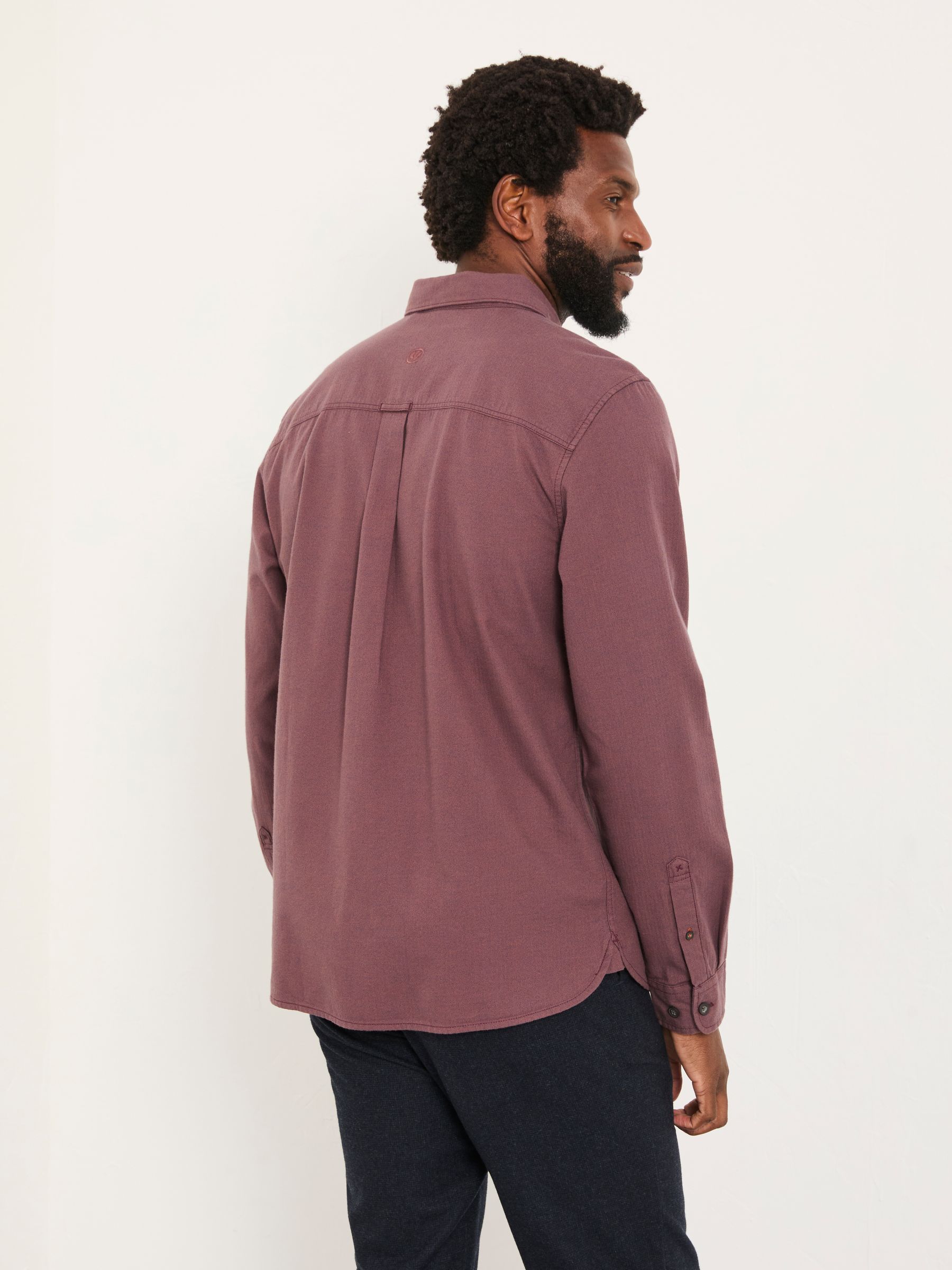 Tadlow Burgundy Red Long Sleeve Herringbone Shirt - Image 2 of 5