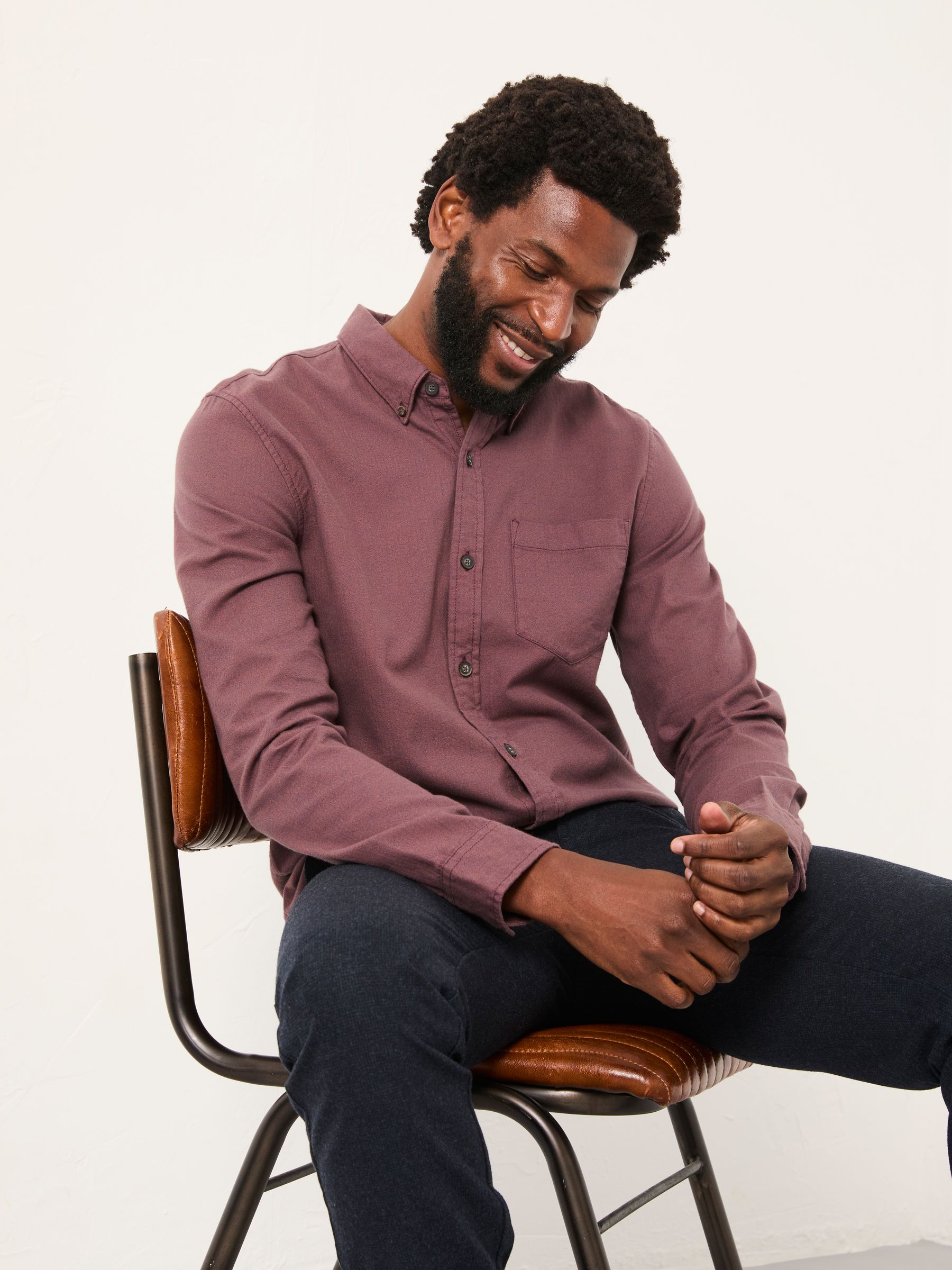 Tadlow Burgundy Red Long Sleeve Herringbone Shirt - Image 3 of 5