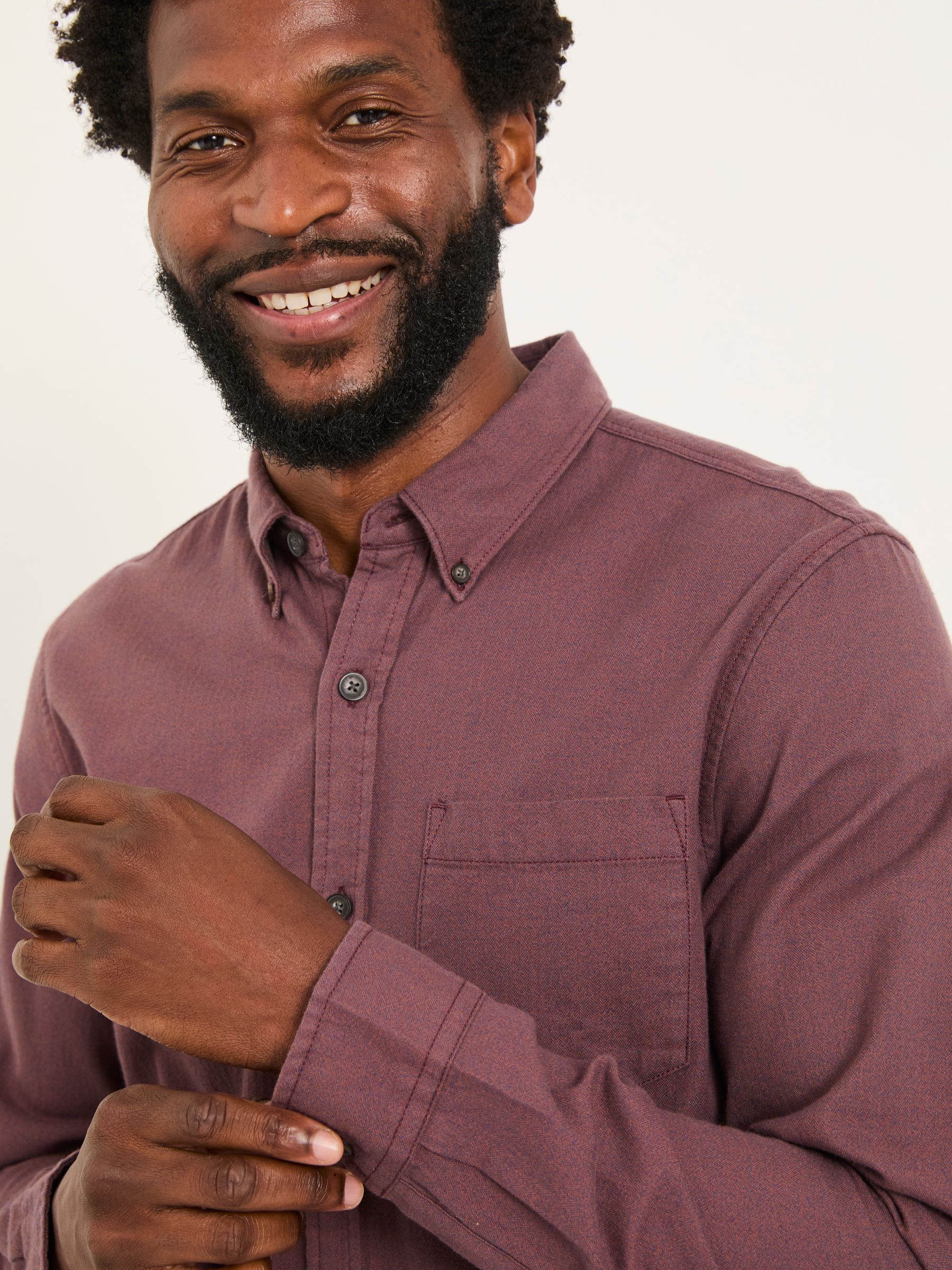 Tadlow Burgundy Red Long Sleeve Herringbone Shirt - Image 4 of 5
