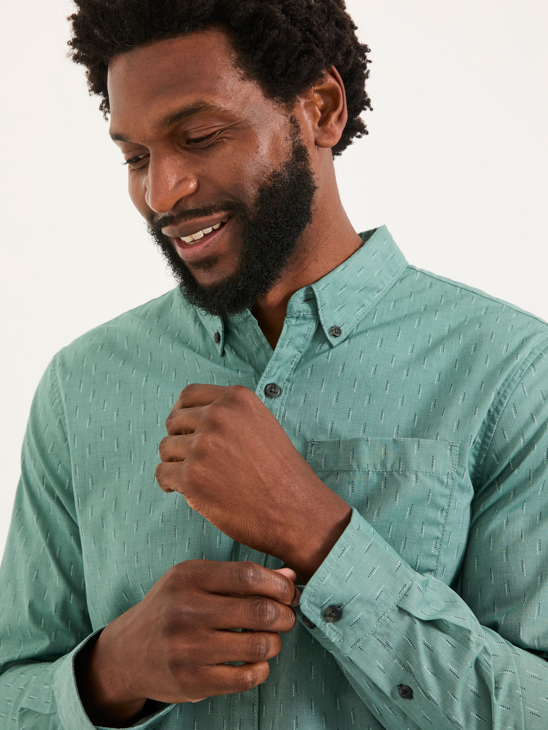 Emerald Green Long Sleeve Dot Print Shirt - Image 3 of 5