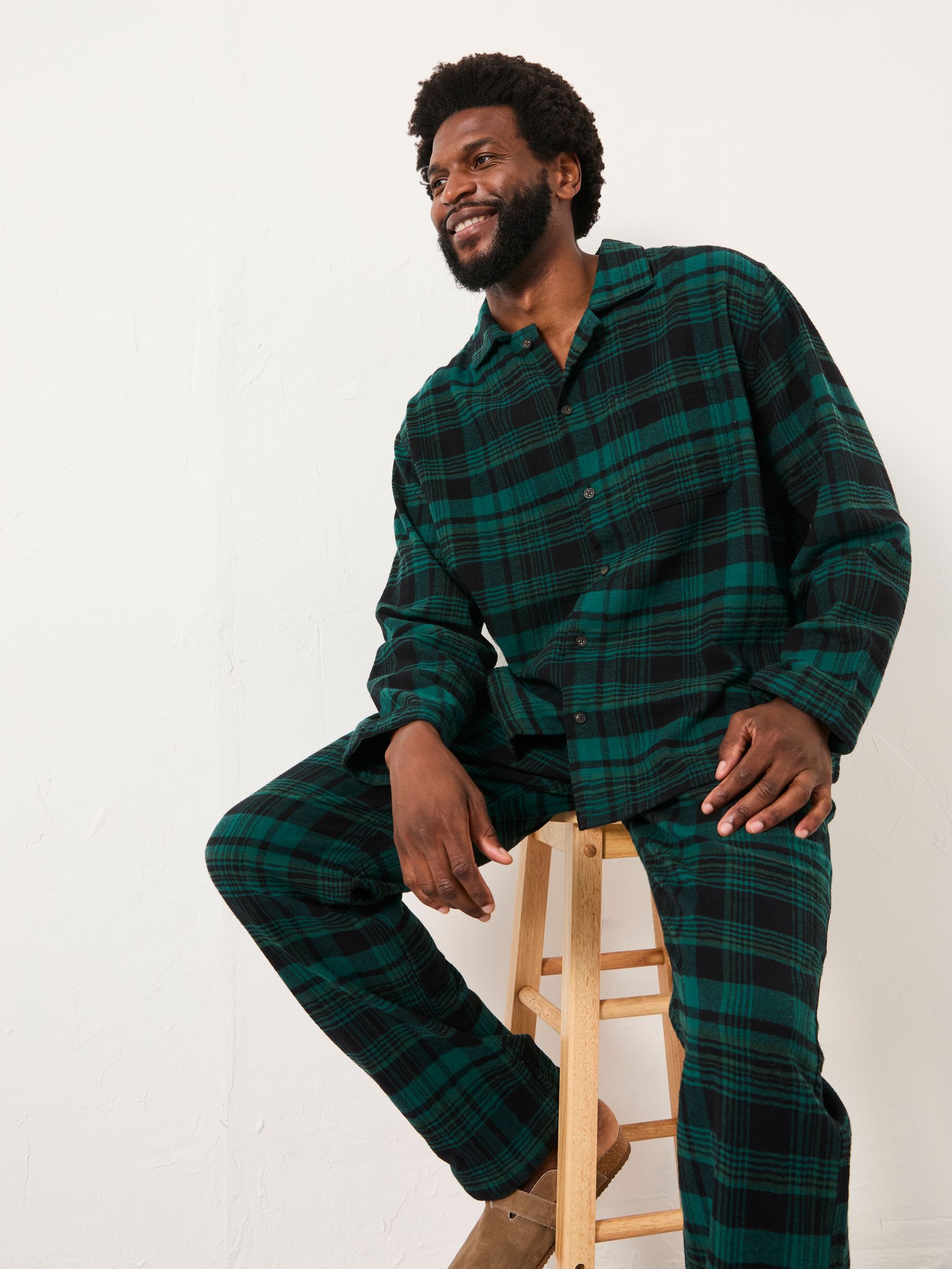 Samphrey Dark Green Check Pyjama Shirt - Image 3 of 6