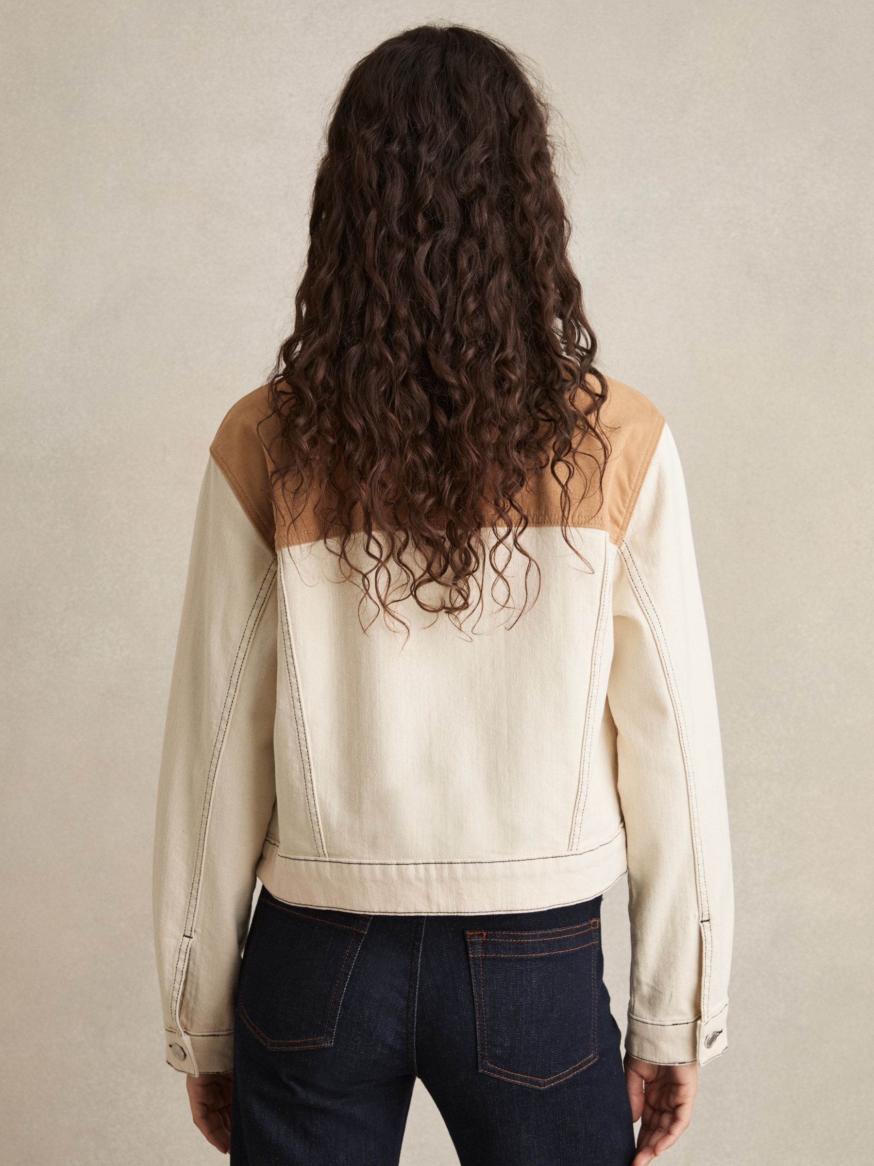 Colour-Block Denim Jacket in Ecru - Image 5 of 6