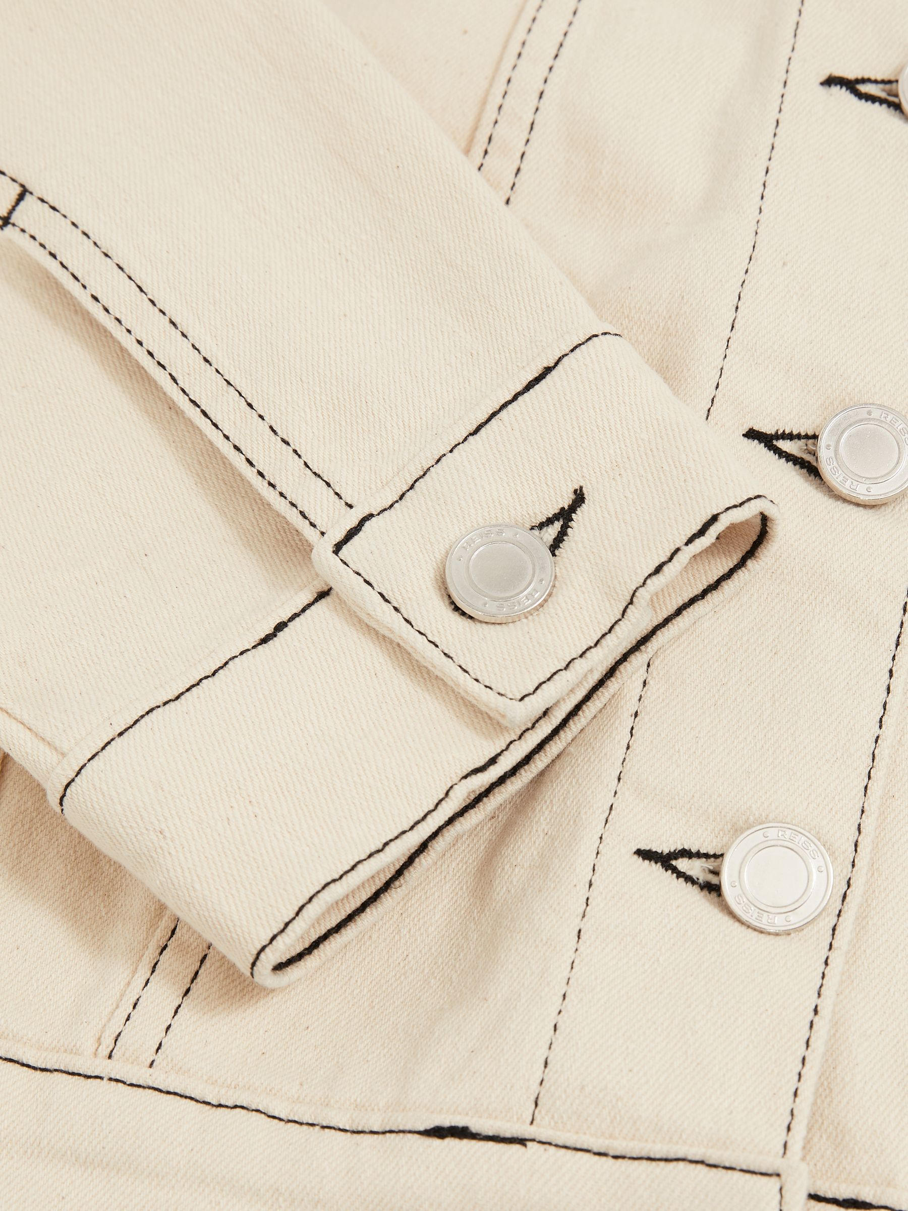 Colour-Block Denim Jacket in Ecru - Image 6 of 6
