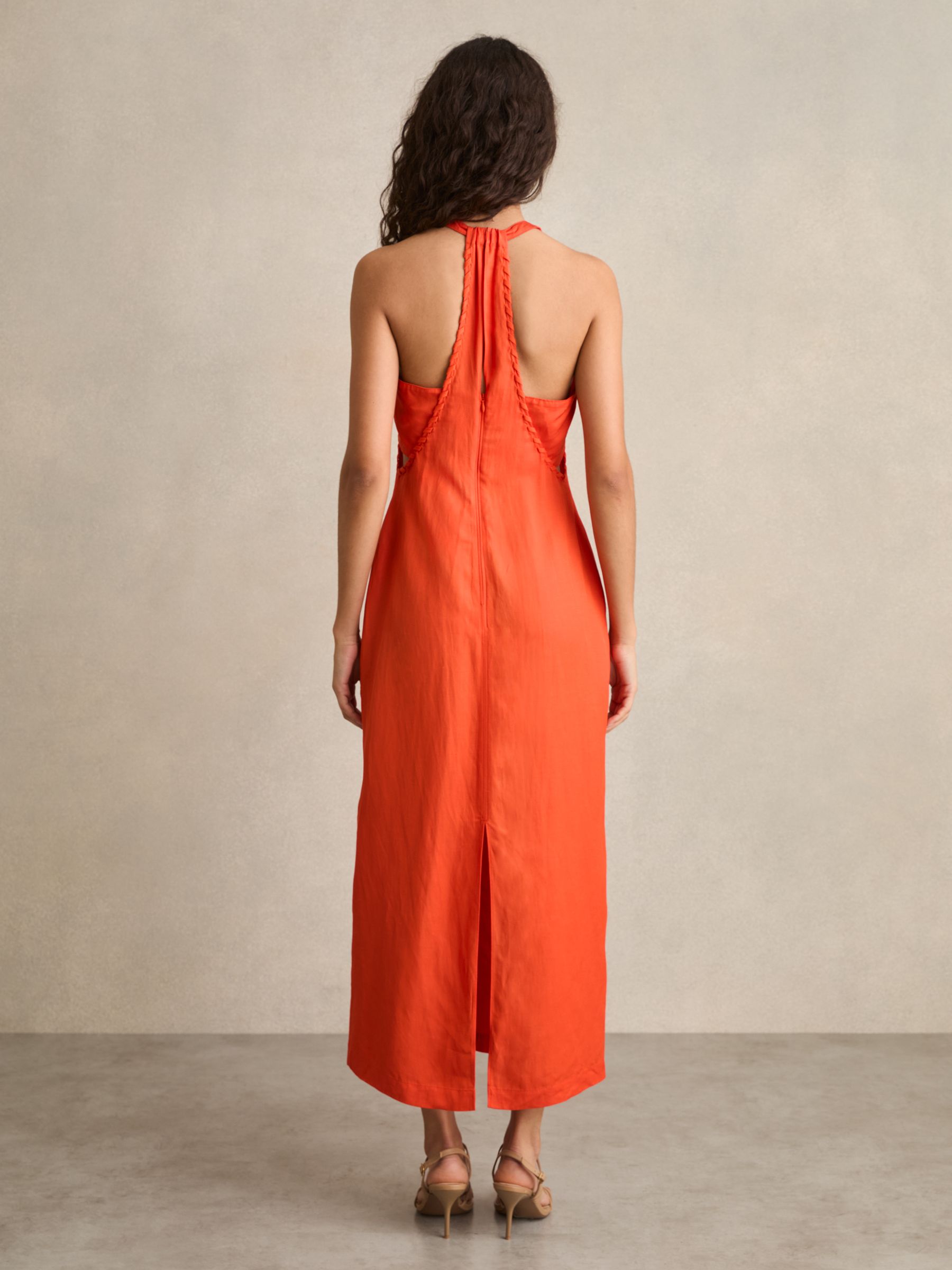 Petite Whipstitch Halterneck Midi Dress in Red - Image 4 of 7