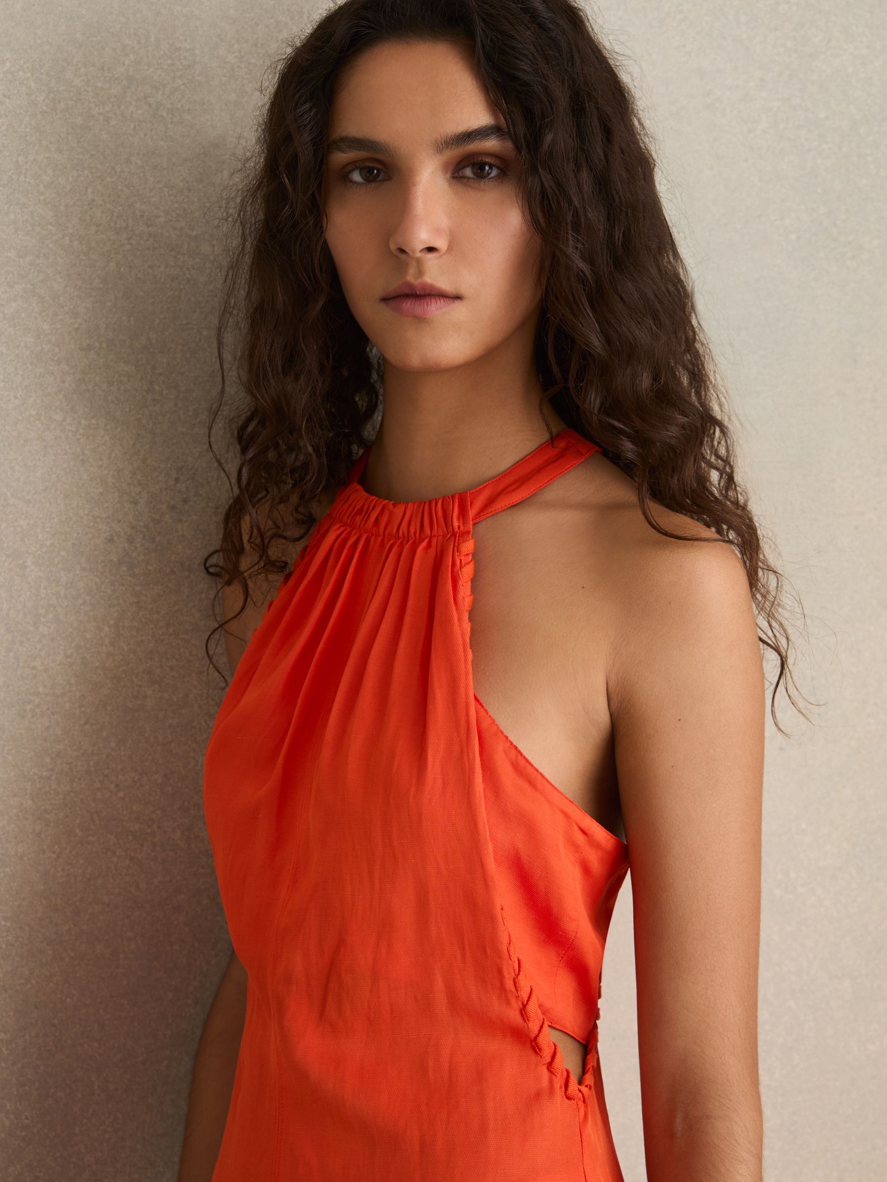 Petite Whipstitch Halterneck Midi Dress in Red - Image 5 of 7