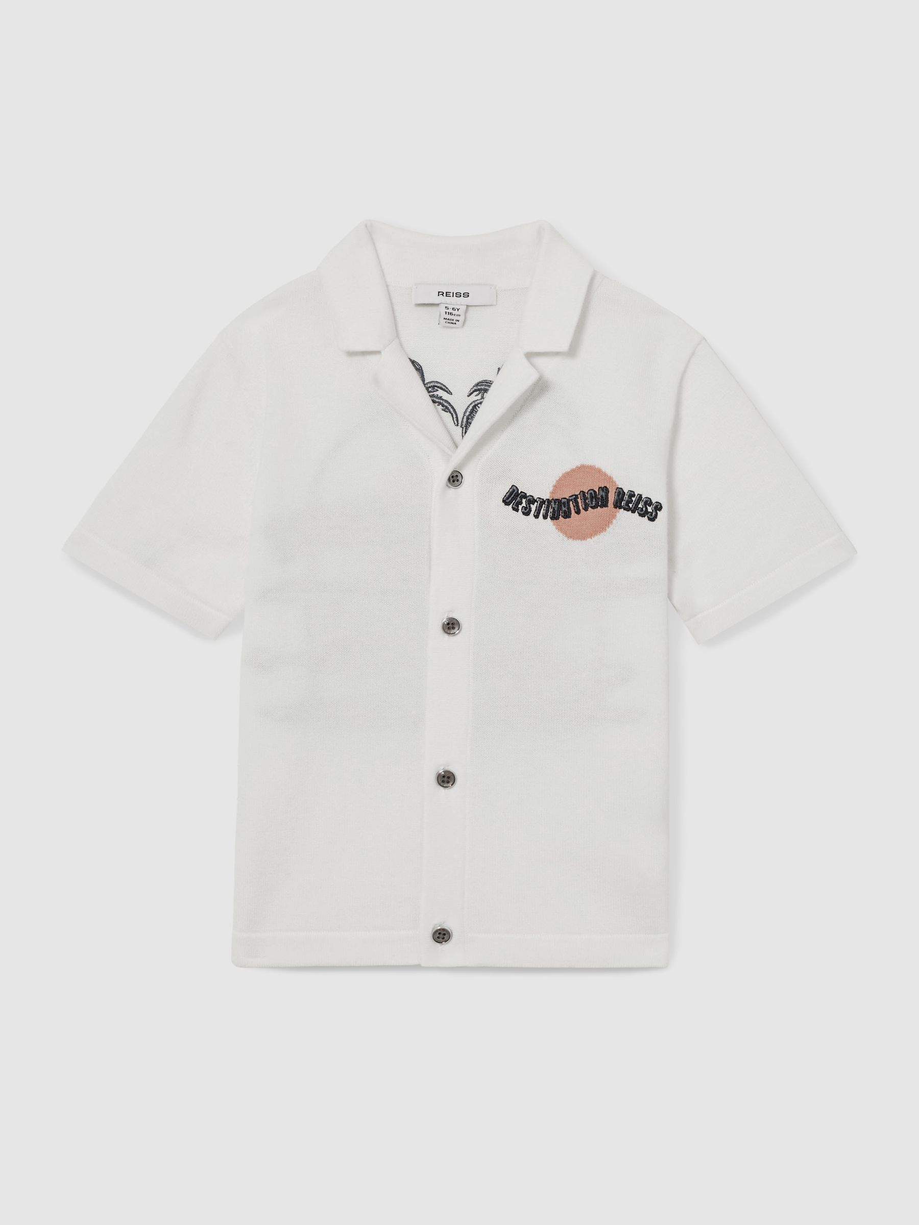 13-14 yrs Cotton Destination Embroidery Knit Shirt in Off White - Image 1 of 4 13-14 yrs Cotton Destination Embroidery Knit Shirt in Off White - Image 1 of 4