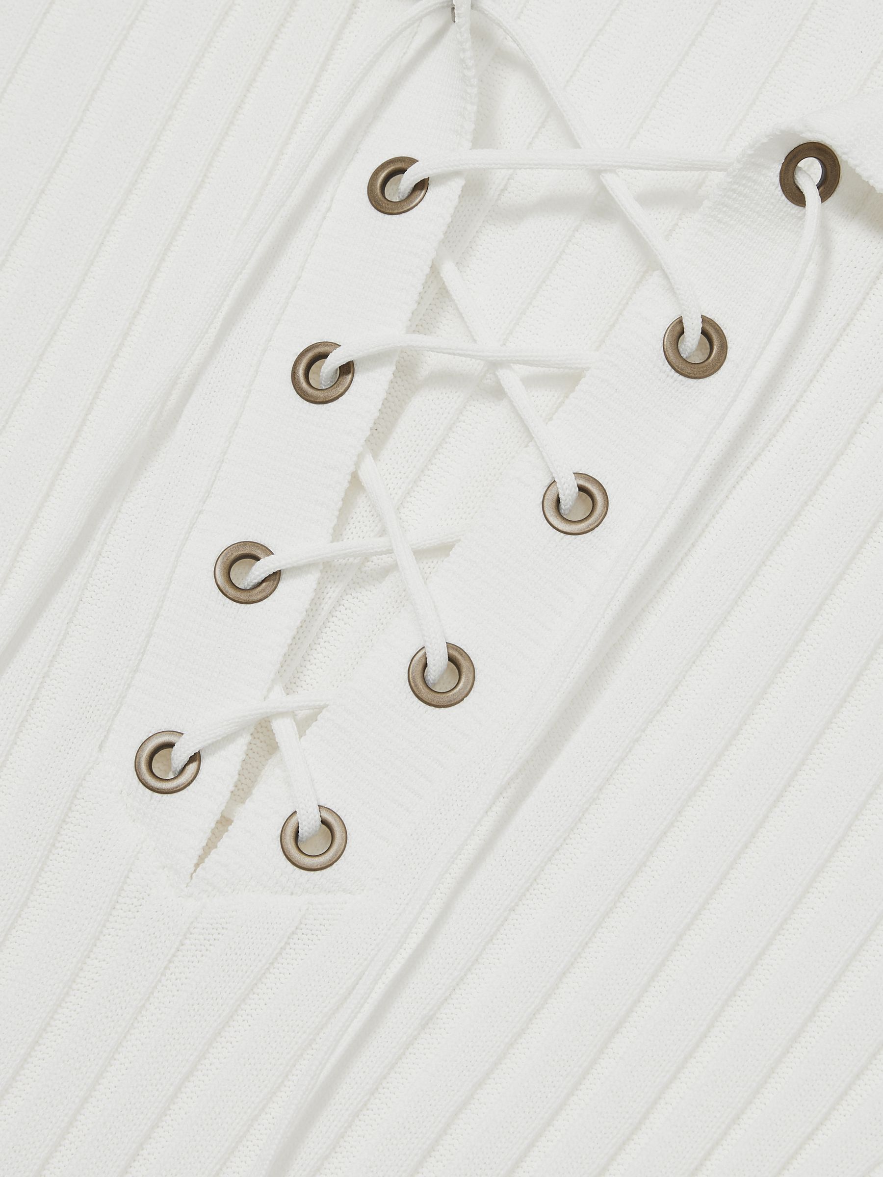 Lace Up Rib Knit Top in Ivory - Image 6 of 6