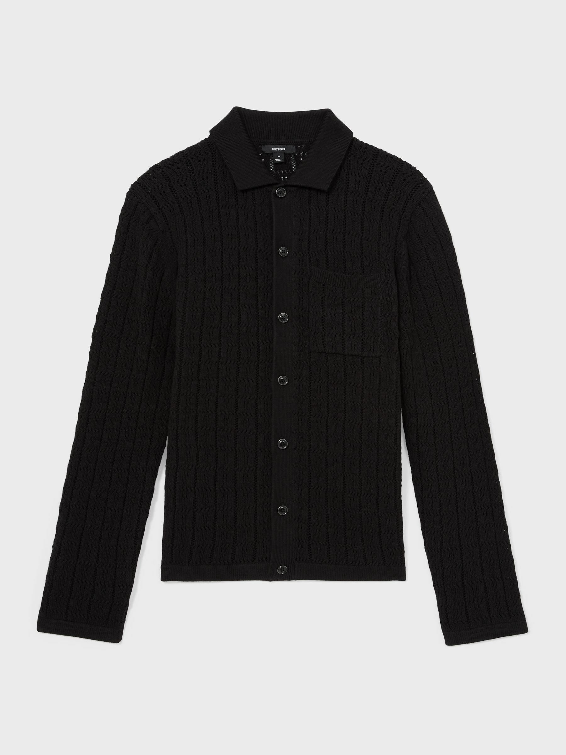 Cotton-Blend Textured Knit Shirt in Black - Image 2 of 7
