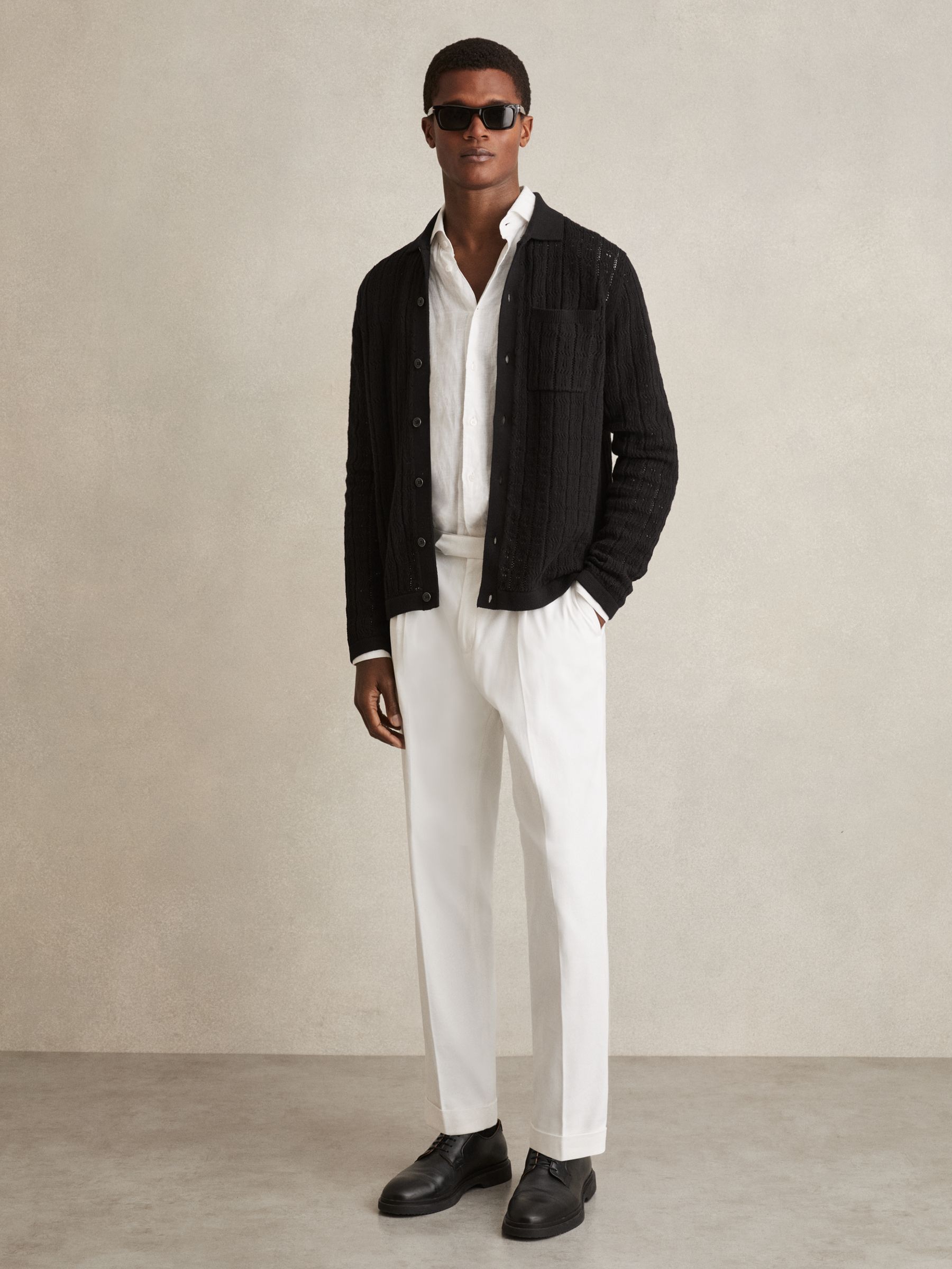 Cotton-Blend Textured Knit Shirt in Black - Image 4 of 7