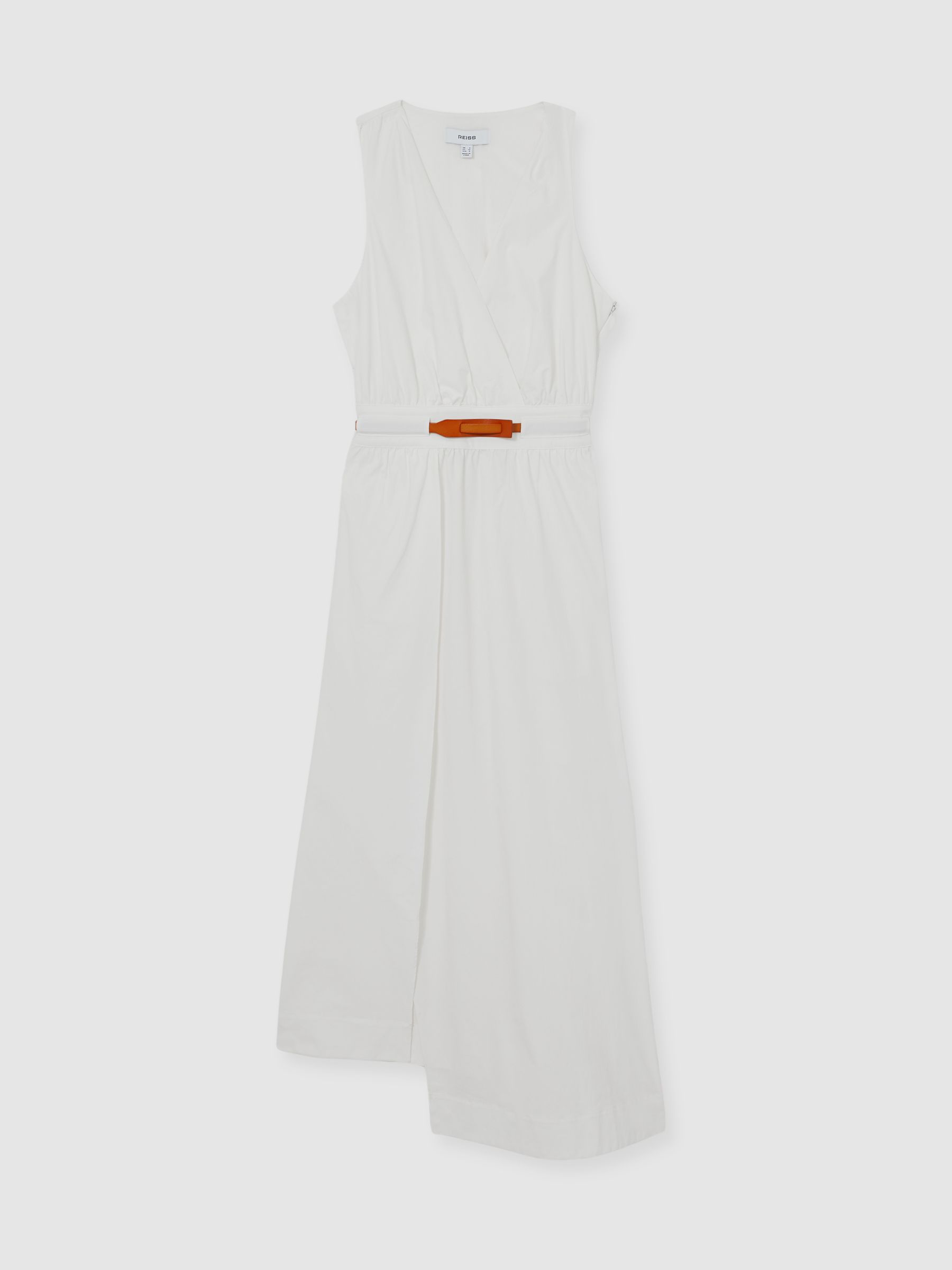Petite Poplin Belted Split Midi Dress in Ivory - Image 2 of 6
