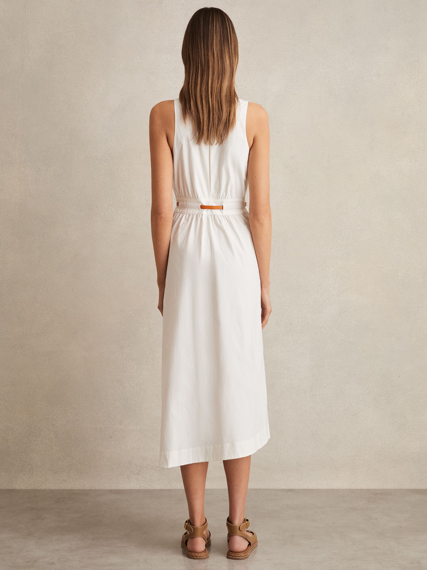 Petite Poplin Belted Split Midi Dress in Ivory - Image 4 of 6