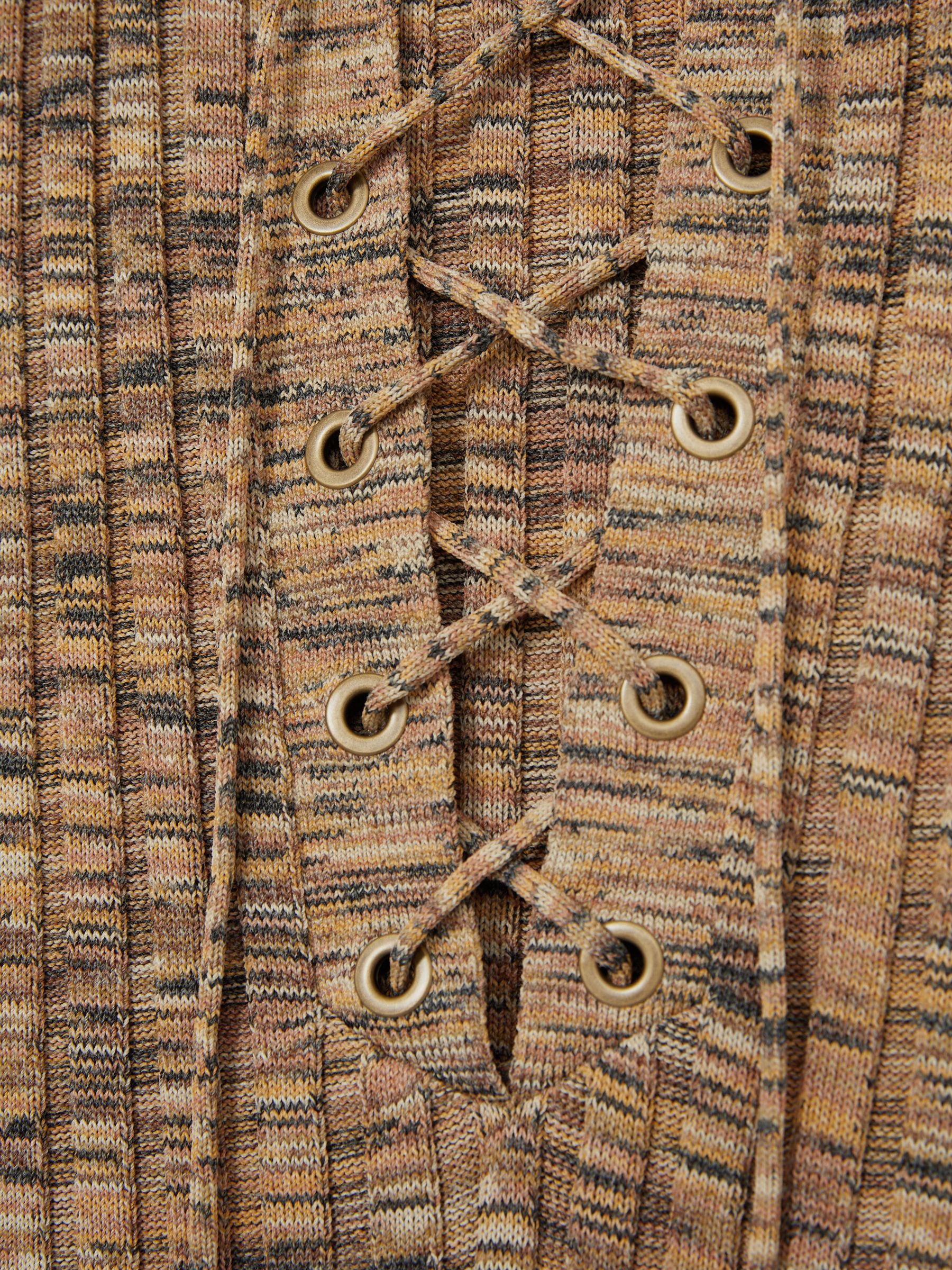 Lace Up Rib Knit Top in Camel Marl - Image 5 of 5