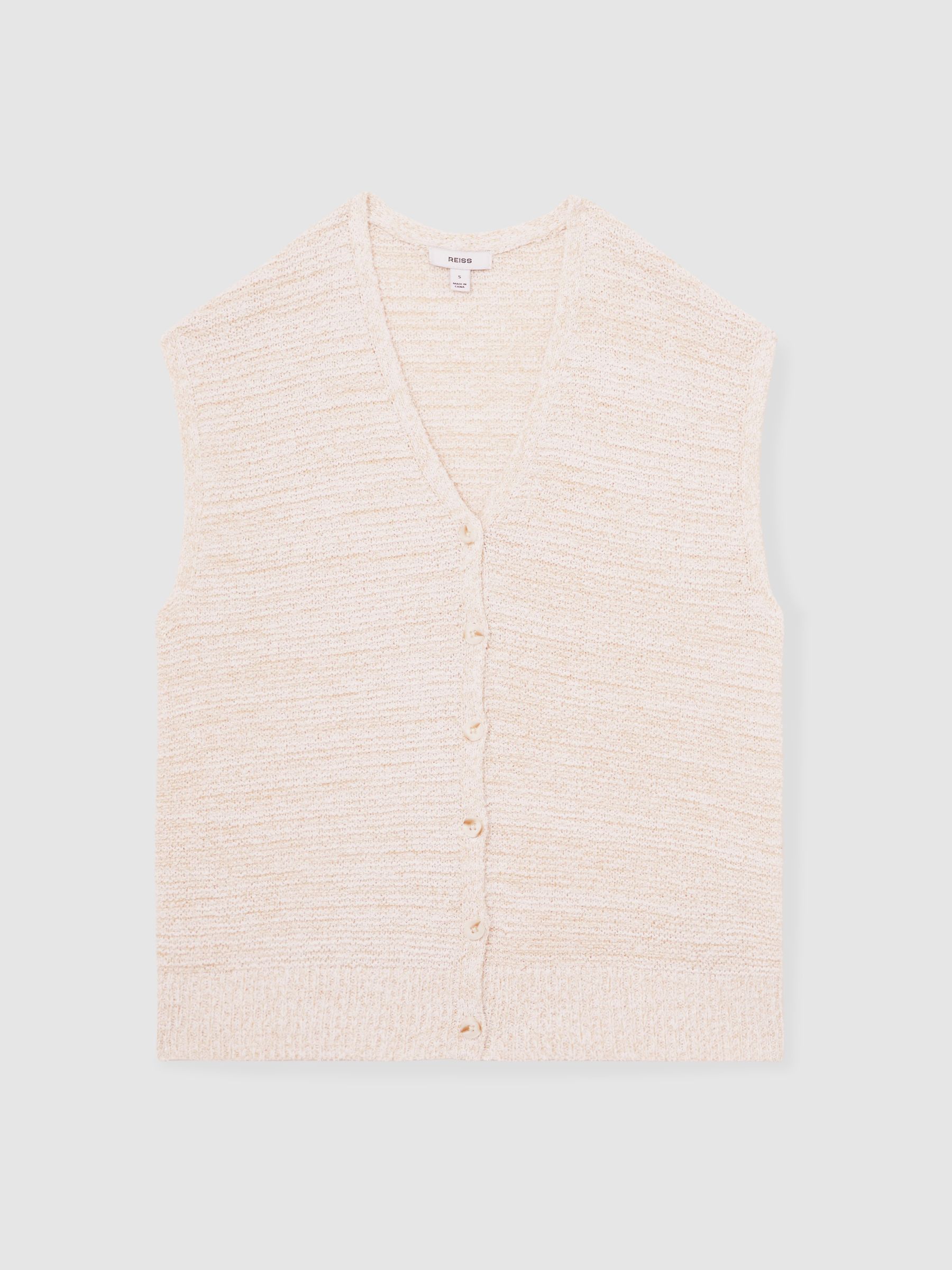 Cotton-Linen Button-Through Knit Top in Ivory - Image 2 of 6
