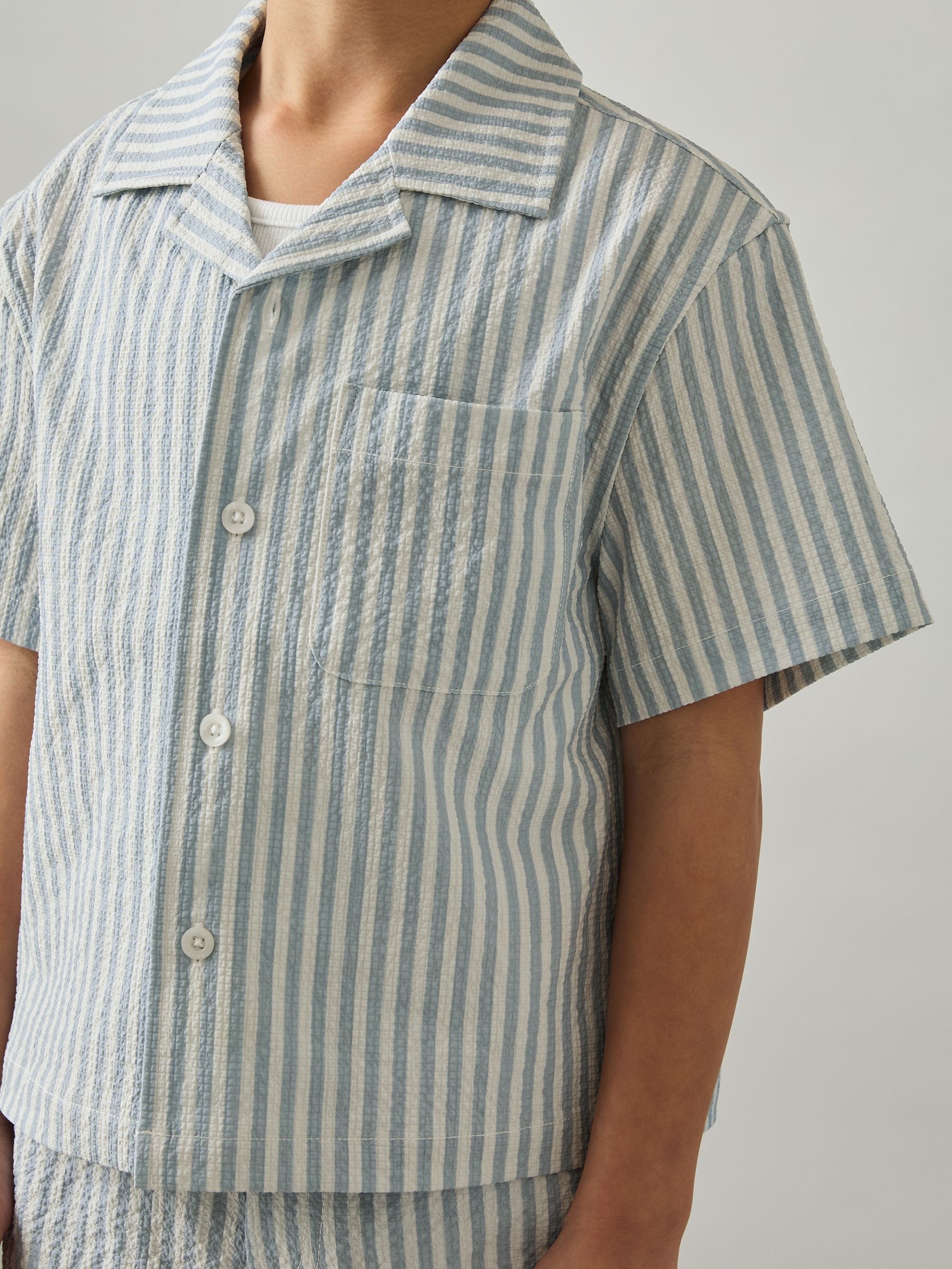 Seersucker Striped Shirt in Soft Blue/White - Image 3 of 4