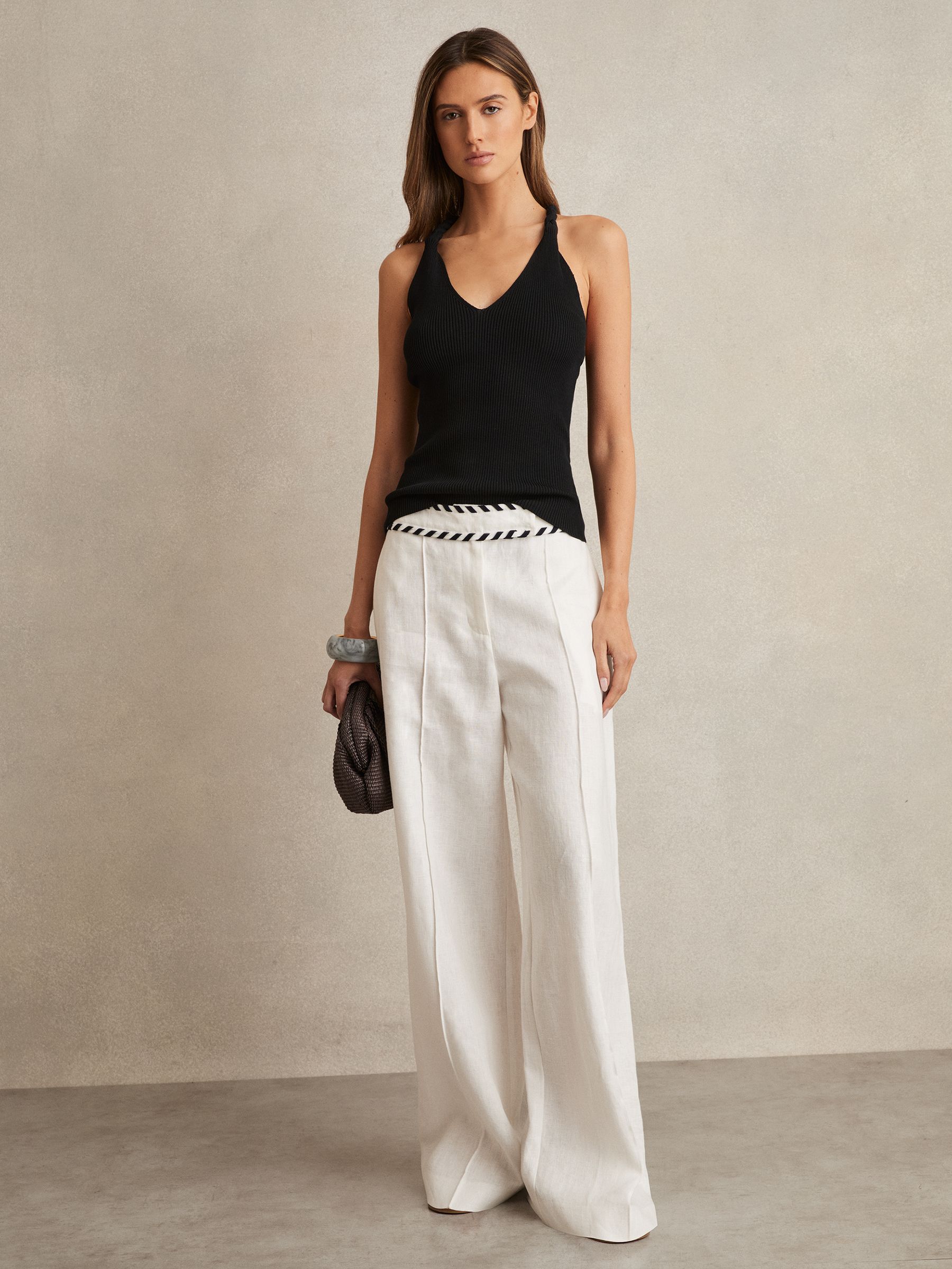 Twist-Strap Rib-Knit Vest in Black - Image 4 of 7