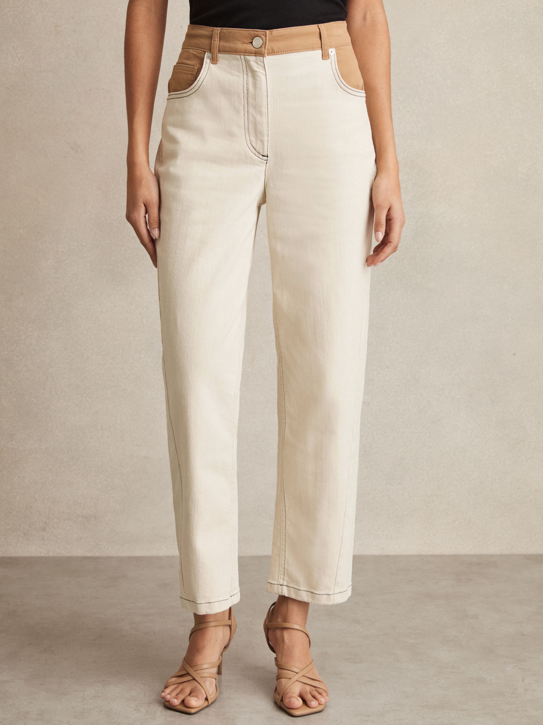 Colour-Block Straight-Leg Jeans in Ecru - image 3