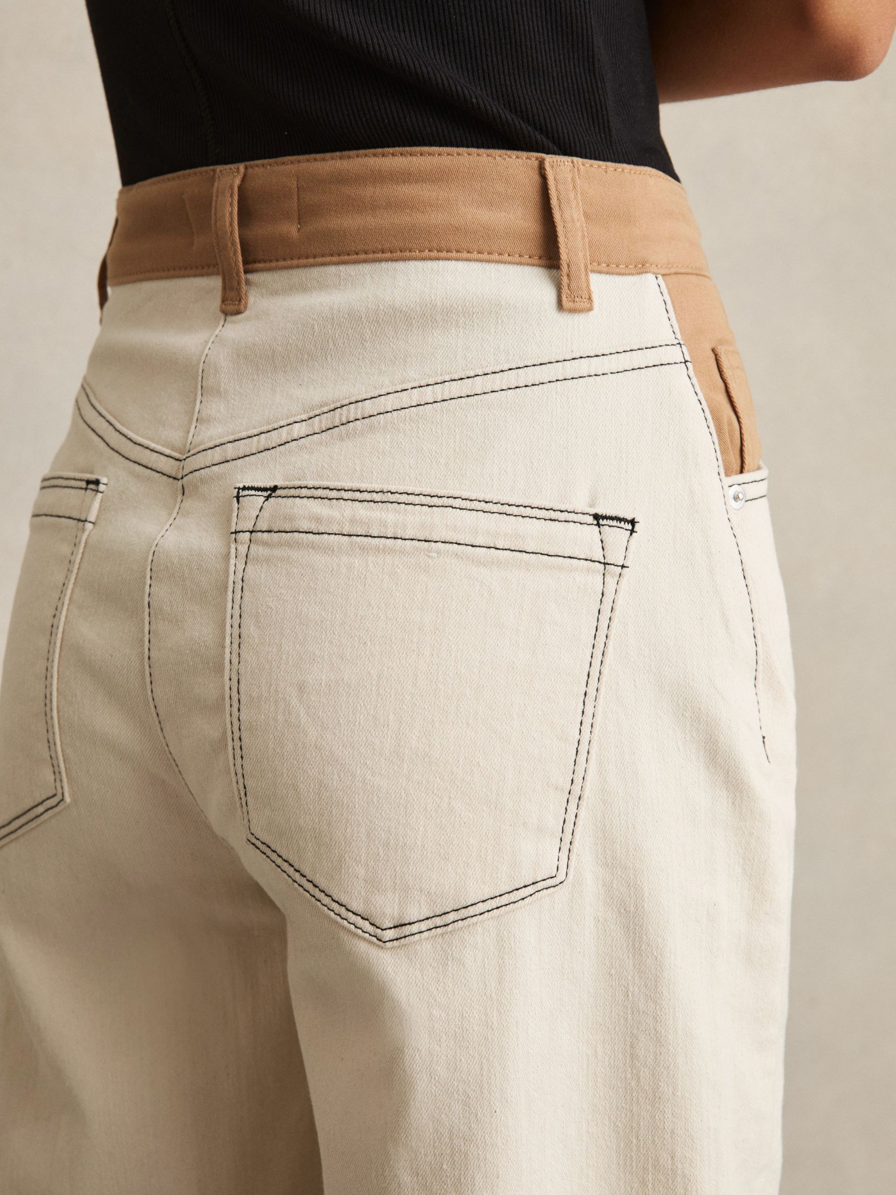 Colour-Block Straight-Leg Jeans in Ecru - Image 5 of 6