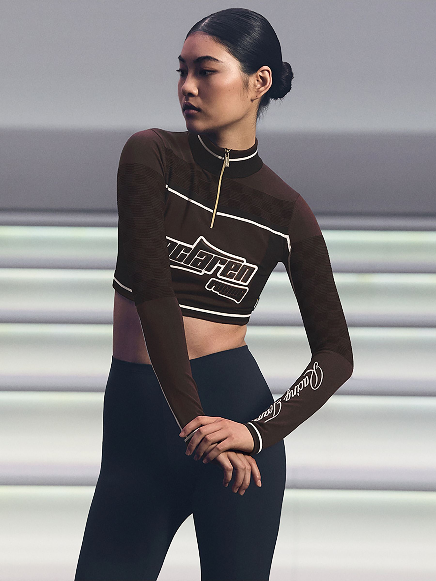 McLaren F1 Team Half-Zip Crop Top in Chocolate Brown - Image 1 of 10