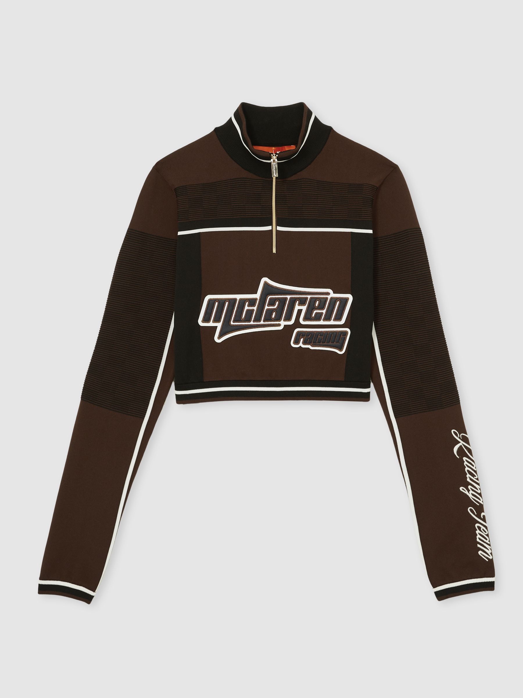McLaren F1 Team Half-Zip Crop Top in Chocolate Brown - Image 2 of 10