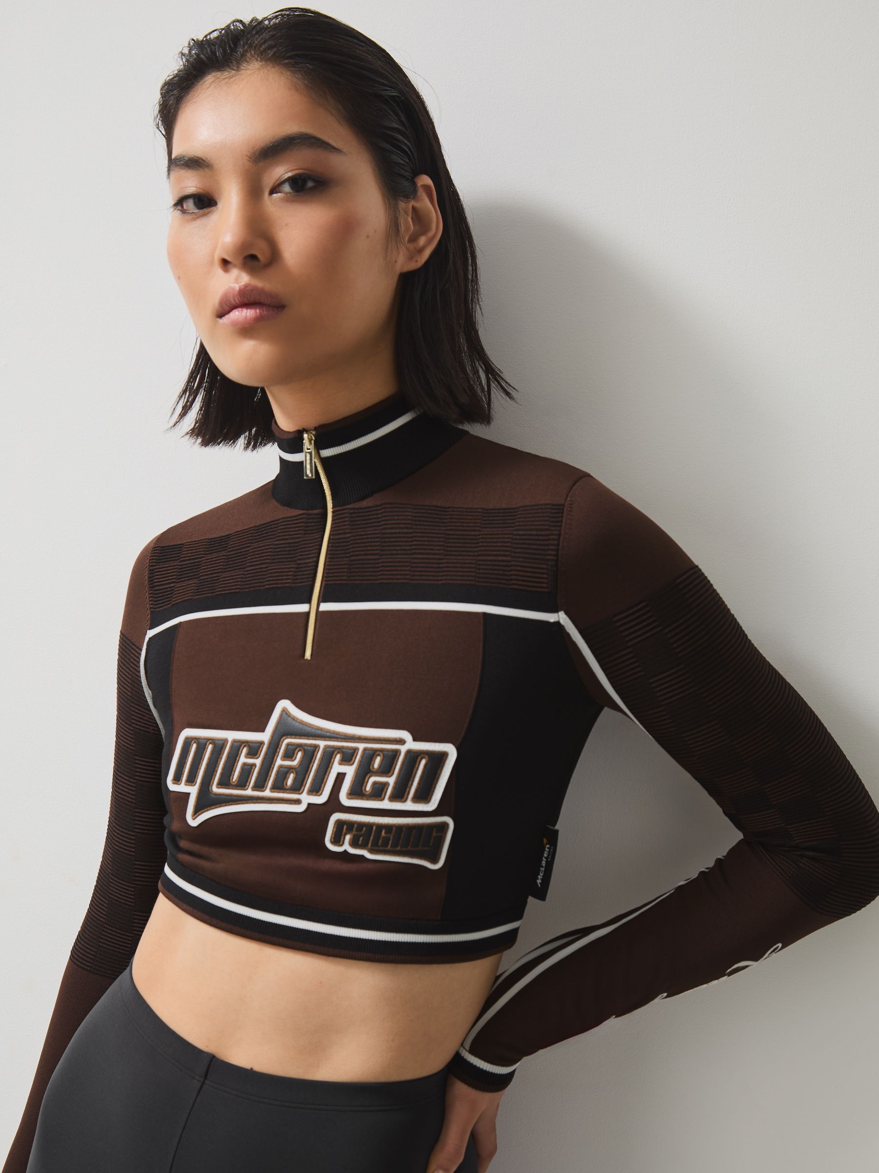 McLaren F1 Team Half-Zip Crop Top in Chocolate Brown - Image 3 of 10