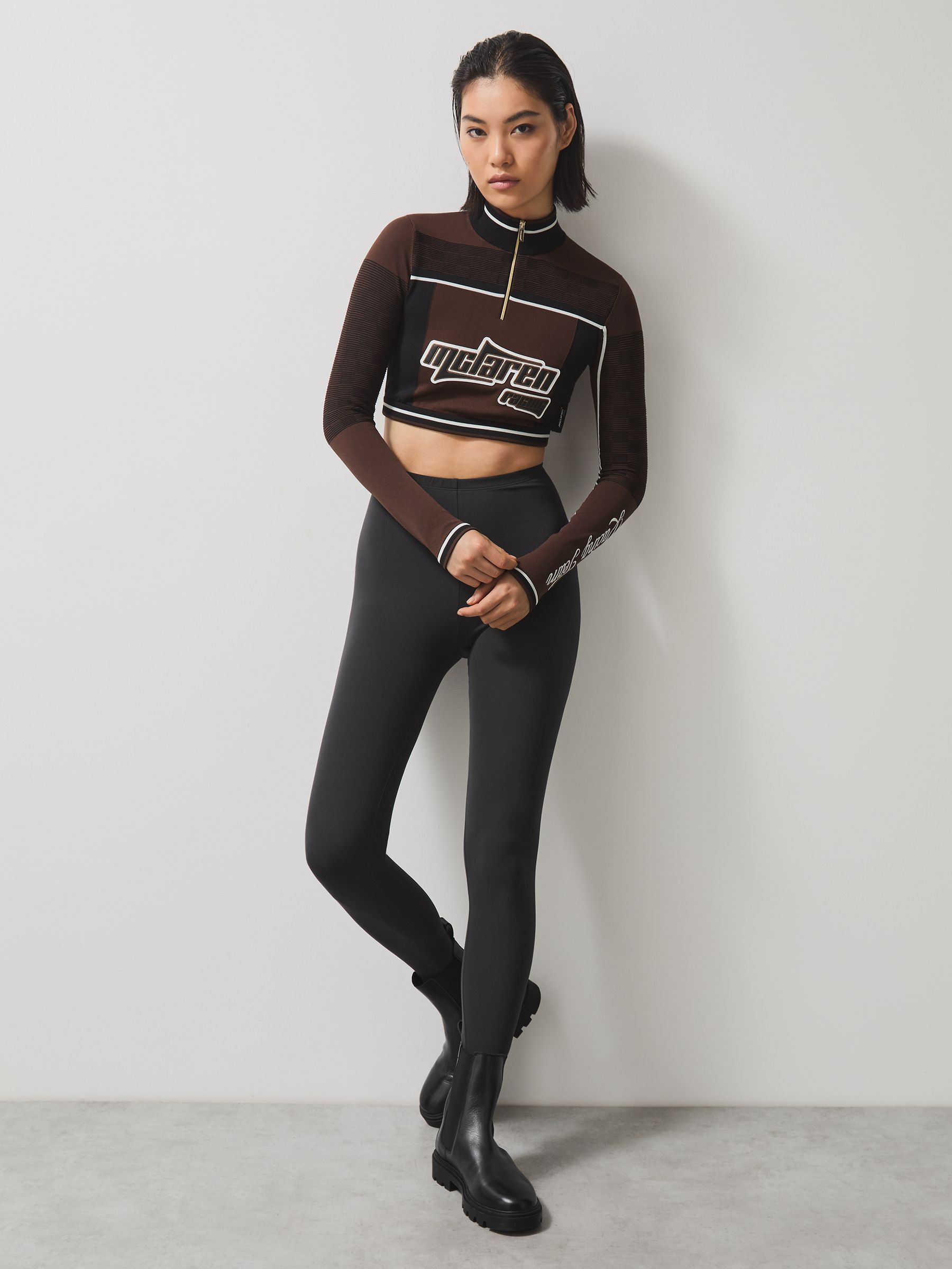 McLaren F1 Team Half-Zip Crop Top in Chocolate Brown - Image 4 of 10