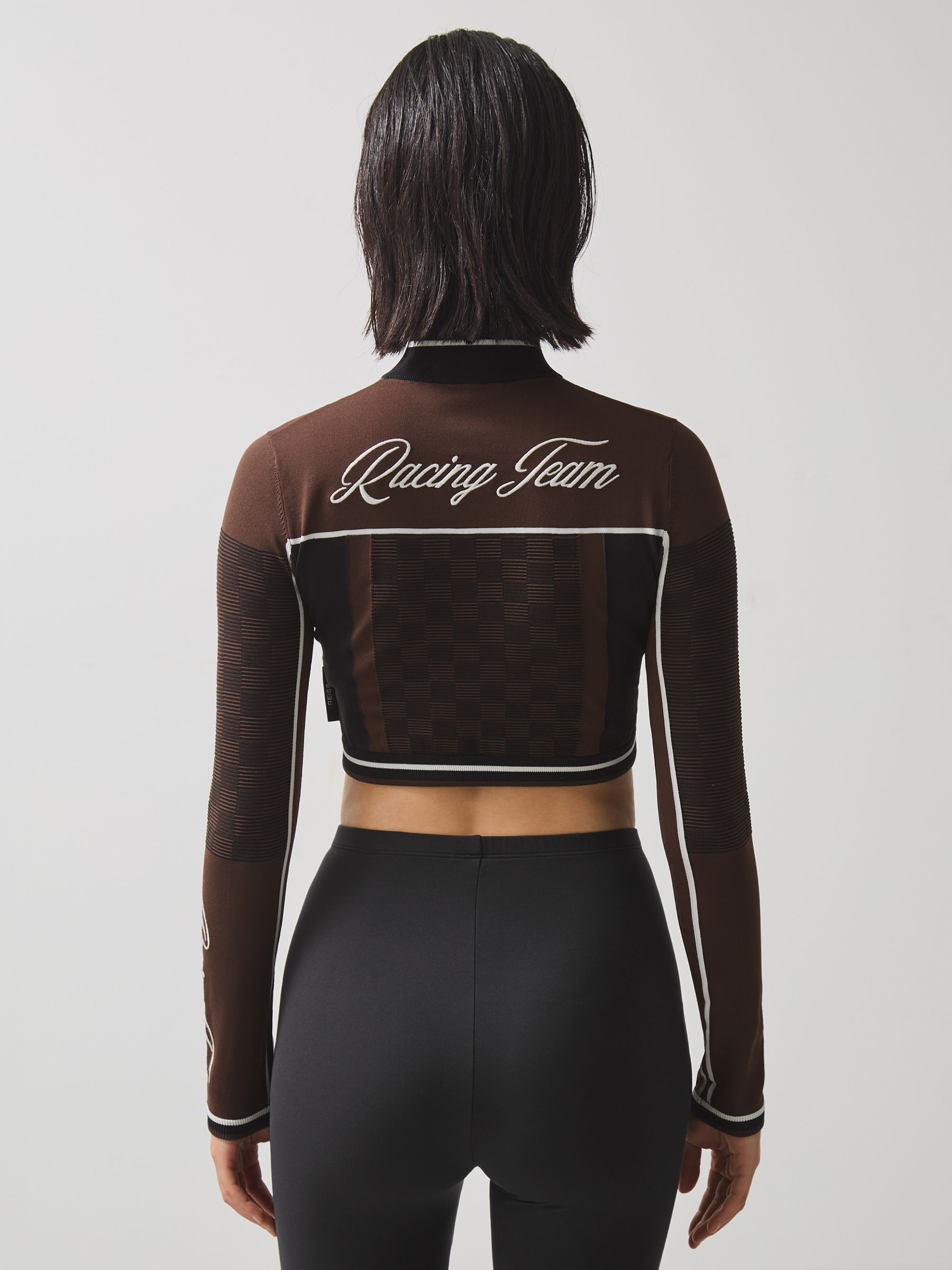 Reiss McLaren F1 Team Half-Zip Crop Top in Chocolate Brown