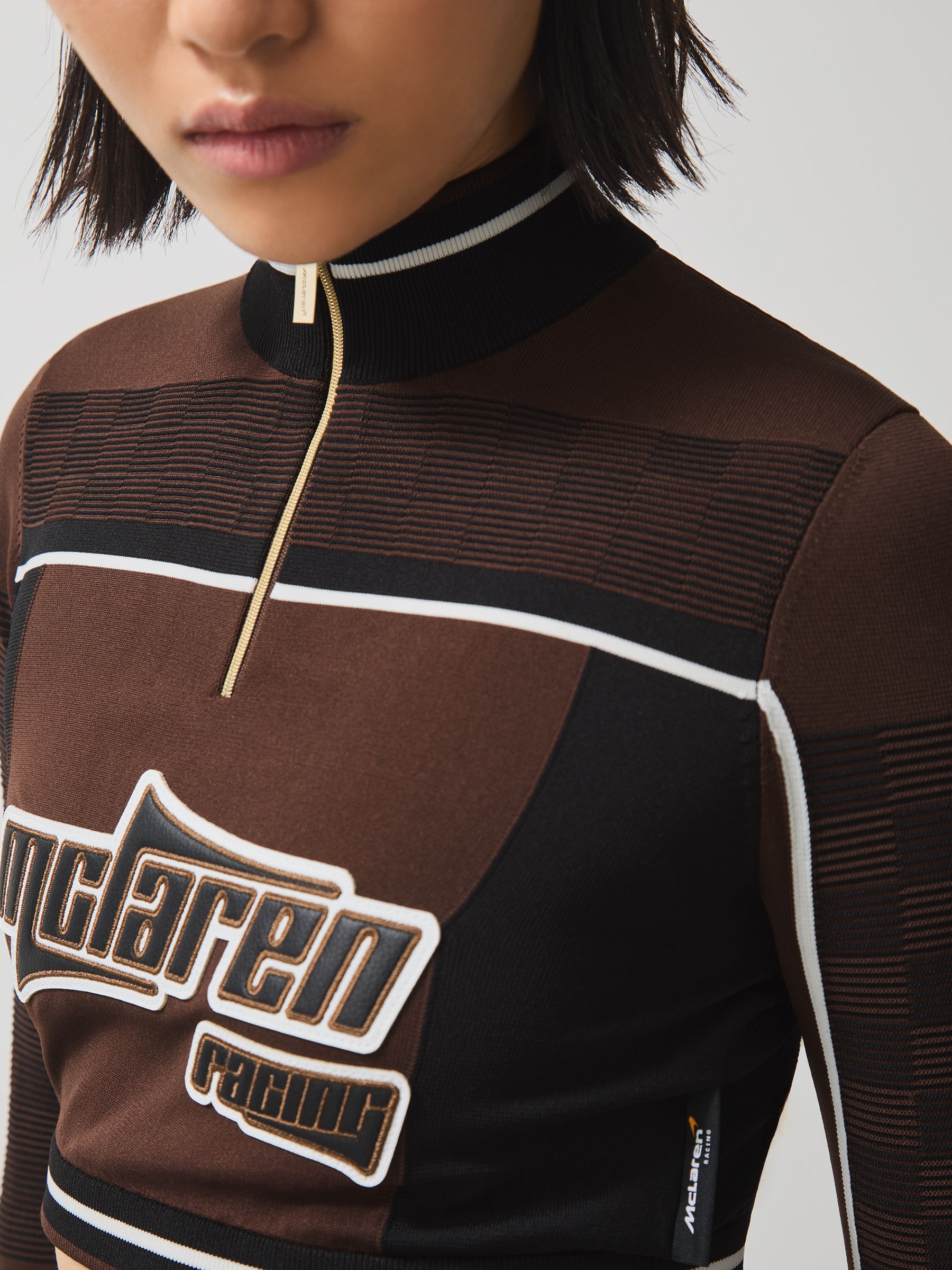 McLaren F1 Team Half-Zip Crop Top in Chocolate Brown - Image 6 of 10