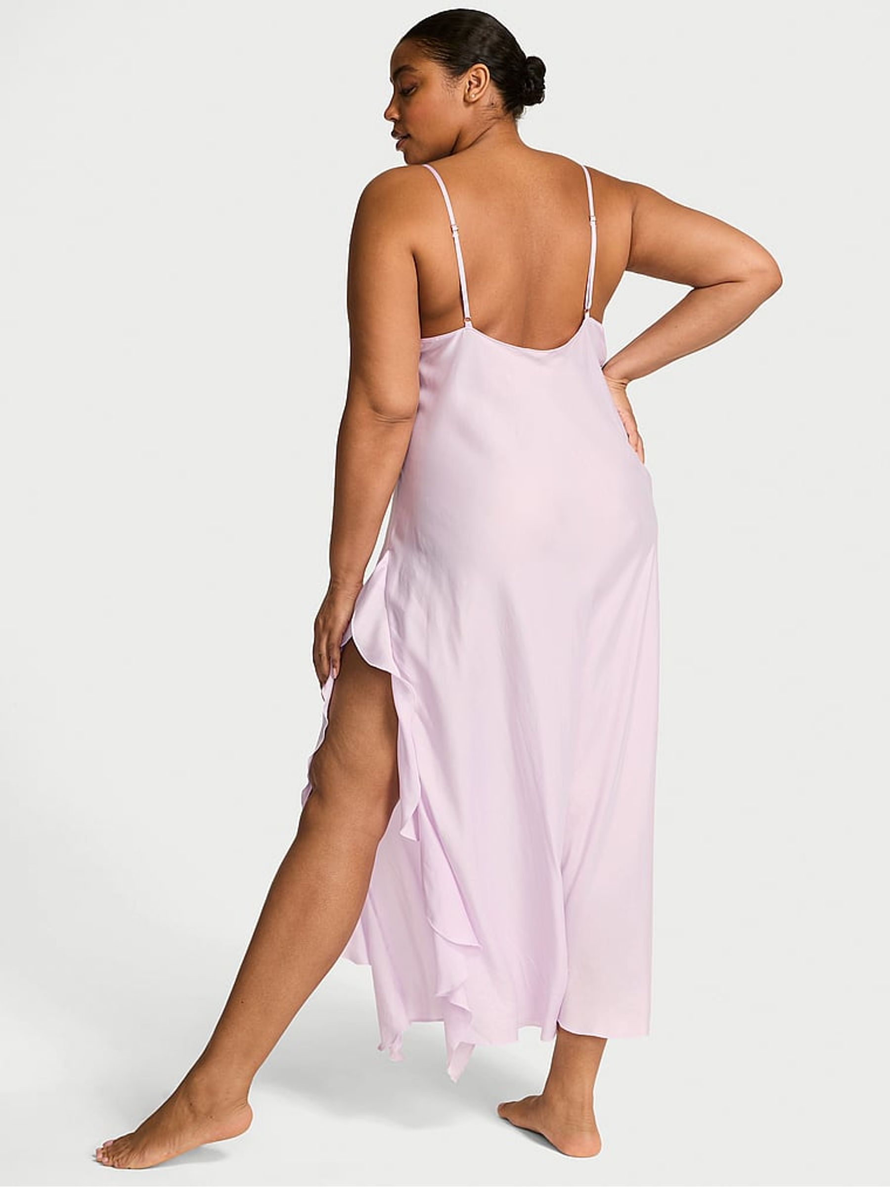 Delicate Violet Purple Silky Flutter Ruffled Slip Dress - Image 2 of 4