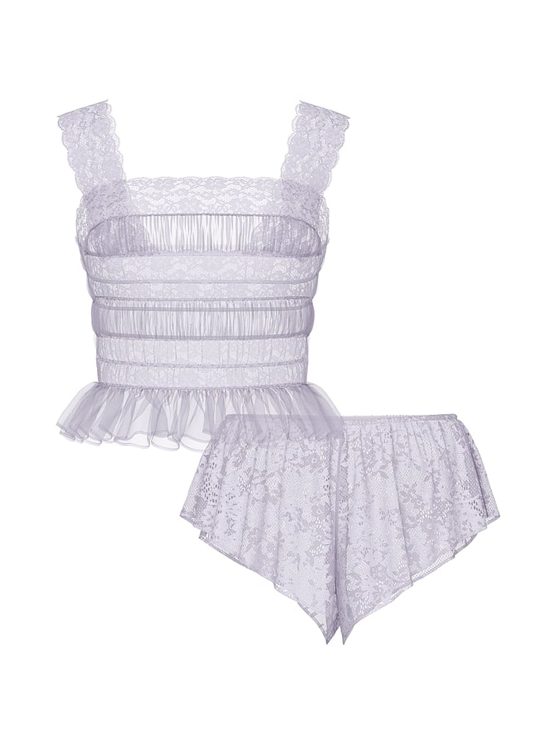 Feather Purple Lace Cami & Flutter Short Set - Image 3 of 3