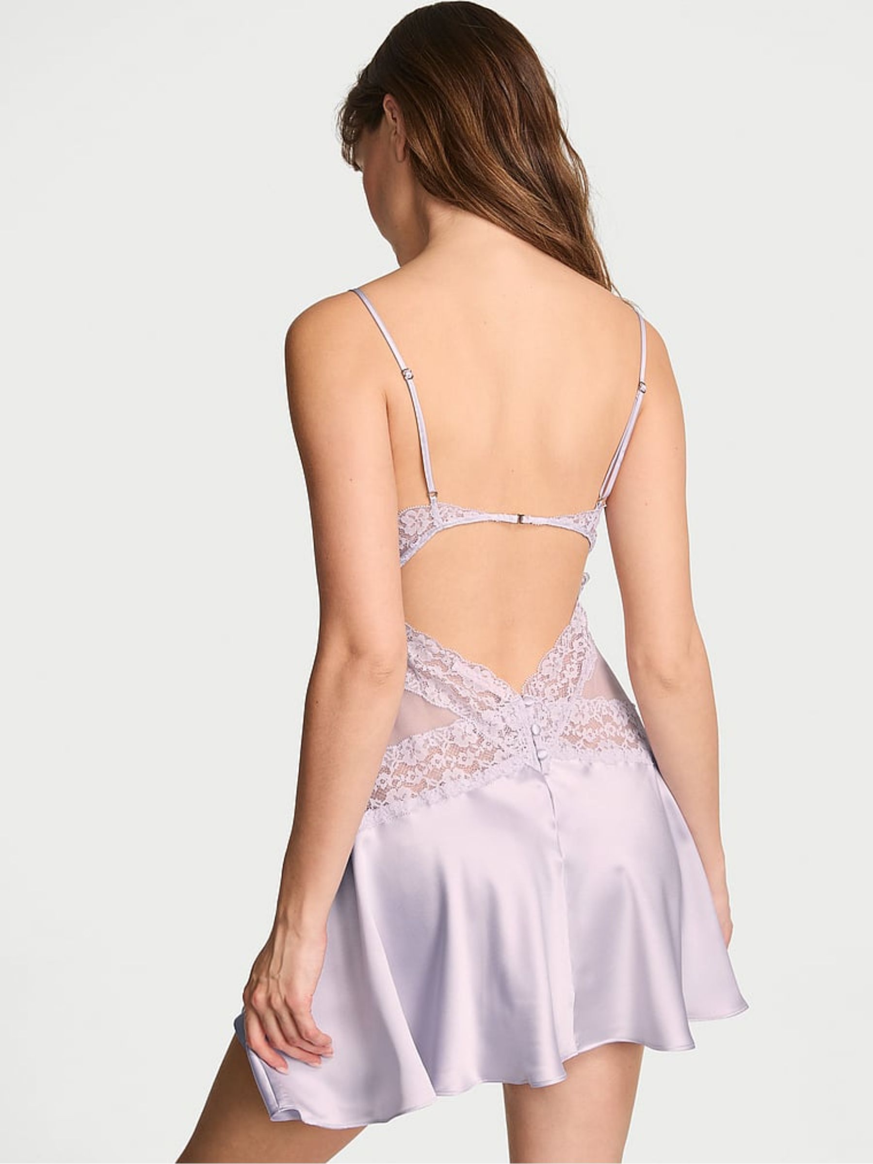 Feather Purple Lace & Satin Slip Dress - Image 2 of 2