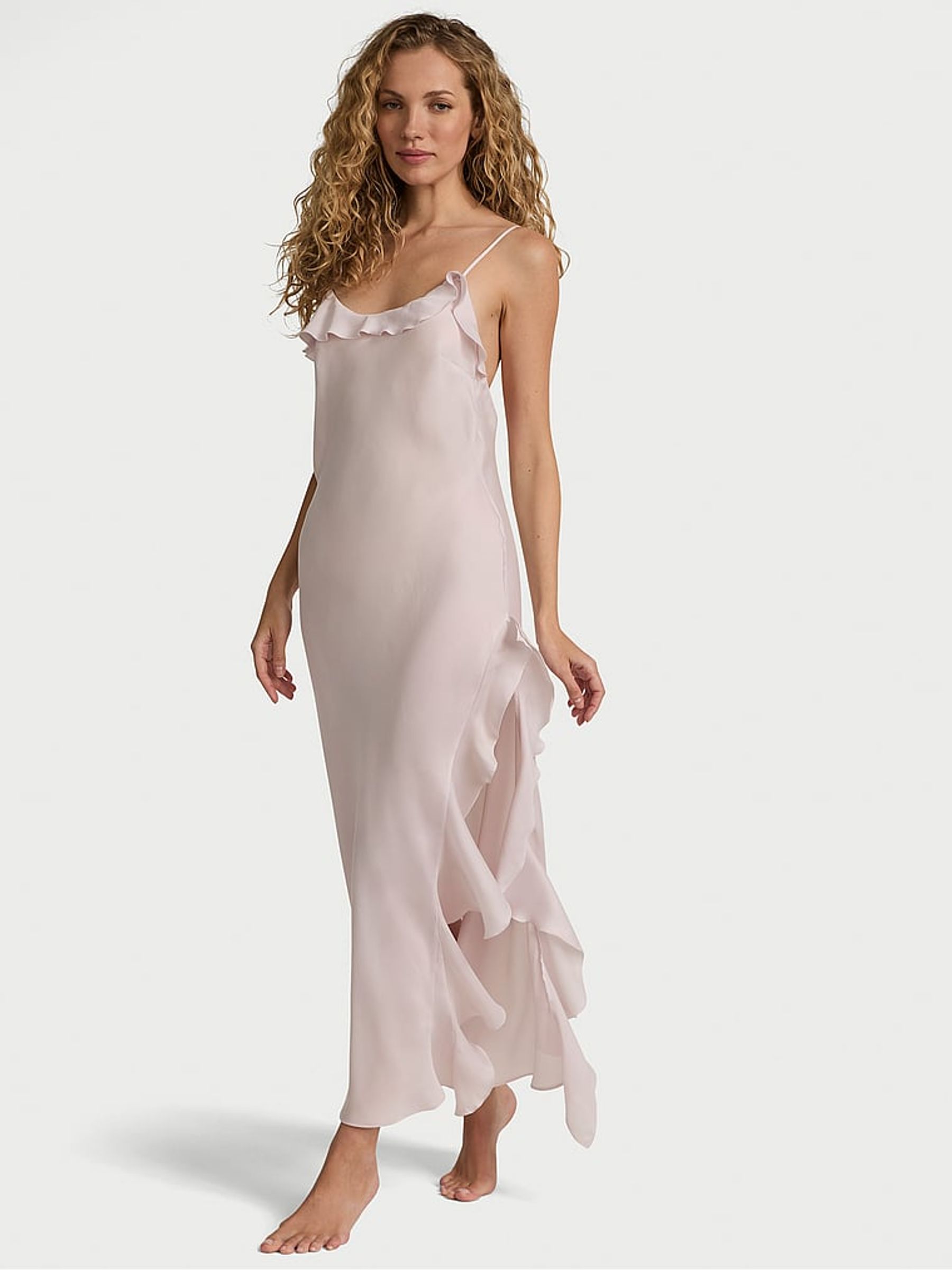 Gray Lilac Silky Flutter Ruffled Slip Dress - Image 1 of 4