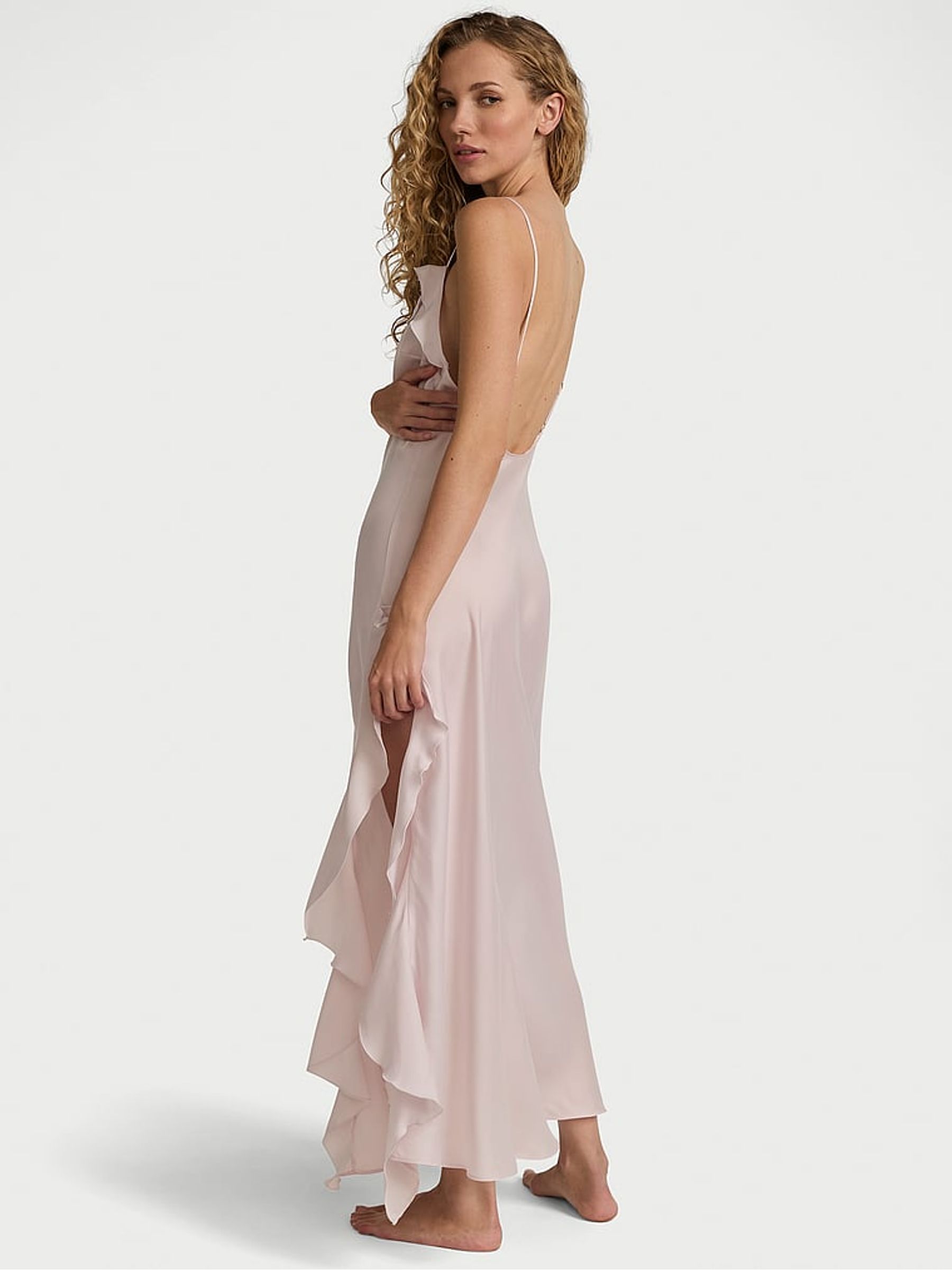 Gray Lilac Silky Flutter Ruffled Slip Dress - Image 2 of 4