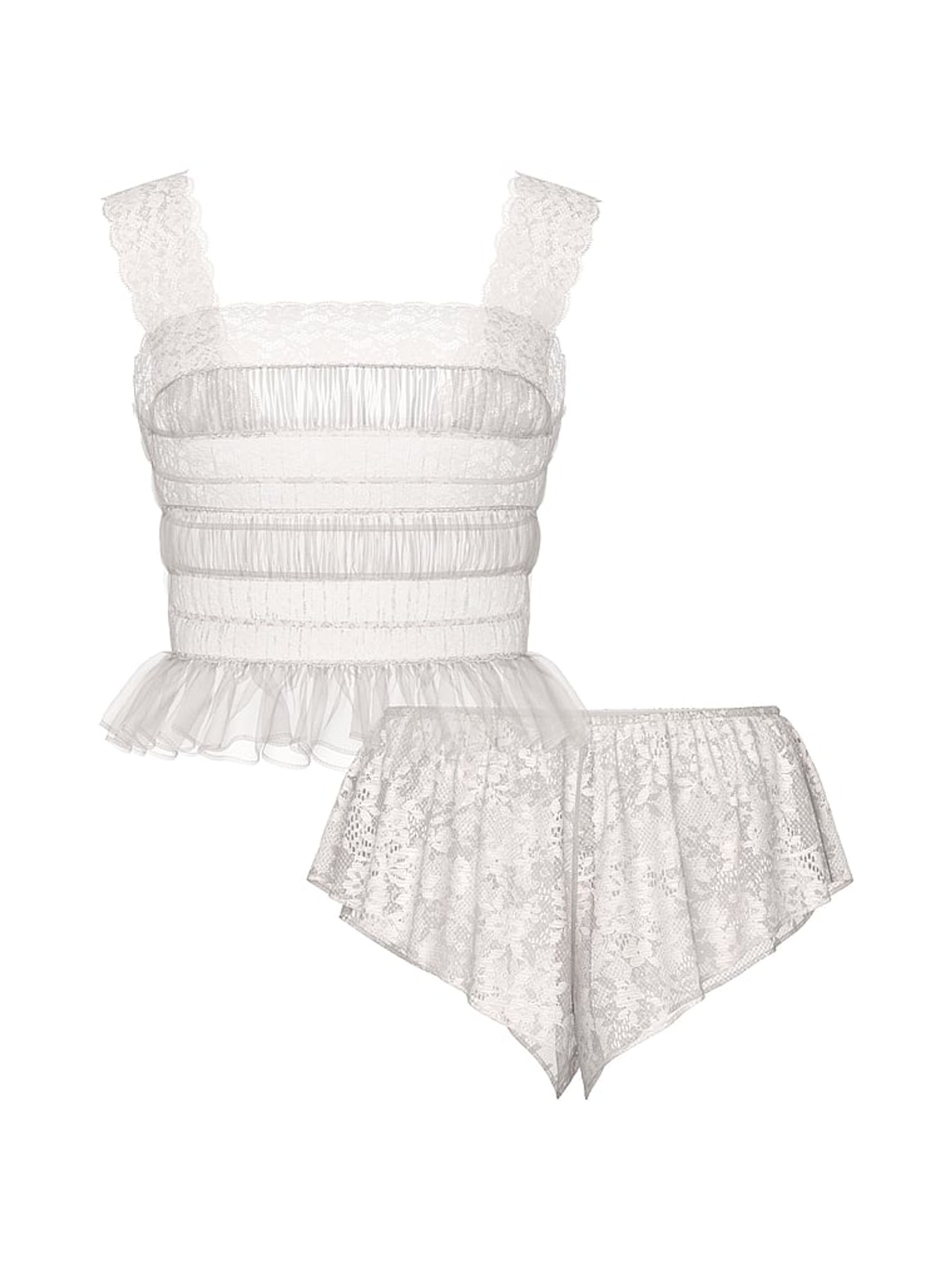 Coconut White Lace Cami & Flutter Short Set - Image 3 of 3