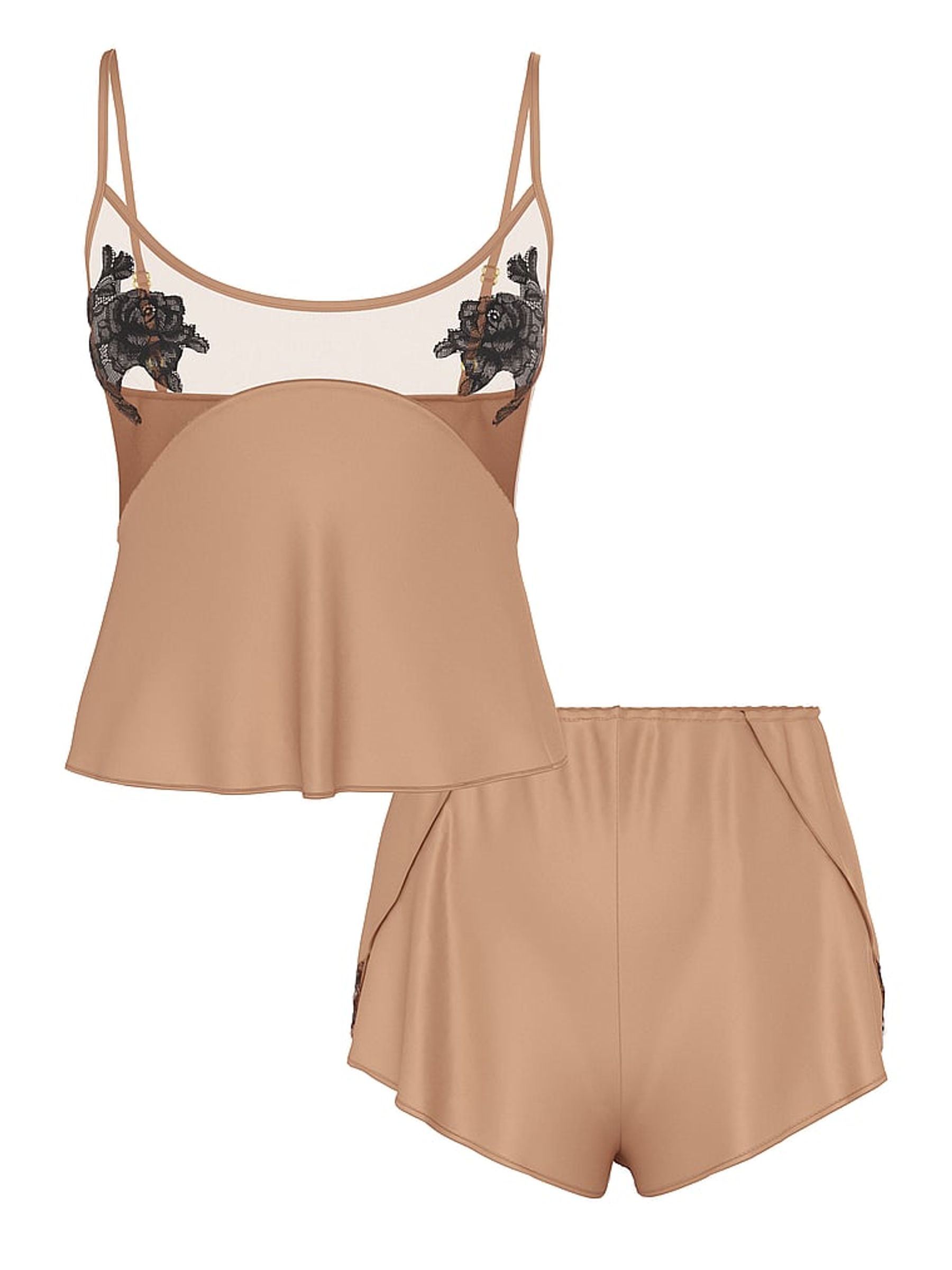 Praline Nude Sheer Rose Satin Cami Set - Image 3 of 3