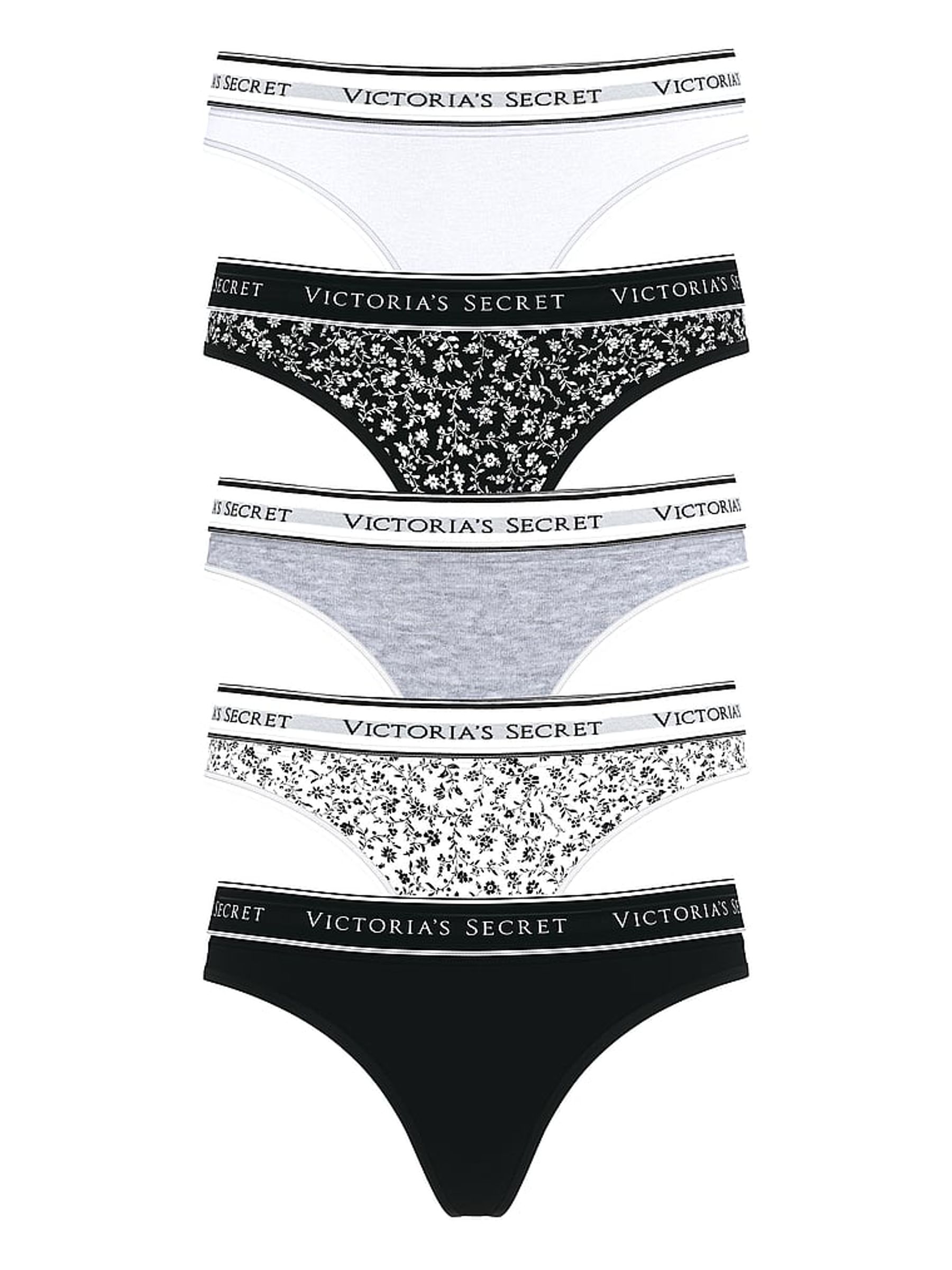 White/Grey/Black Thong Logo 5 Pack Knickers - Image 1 of 2