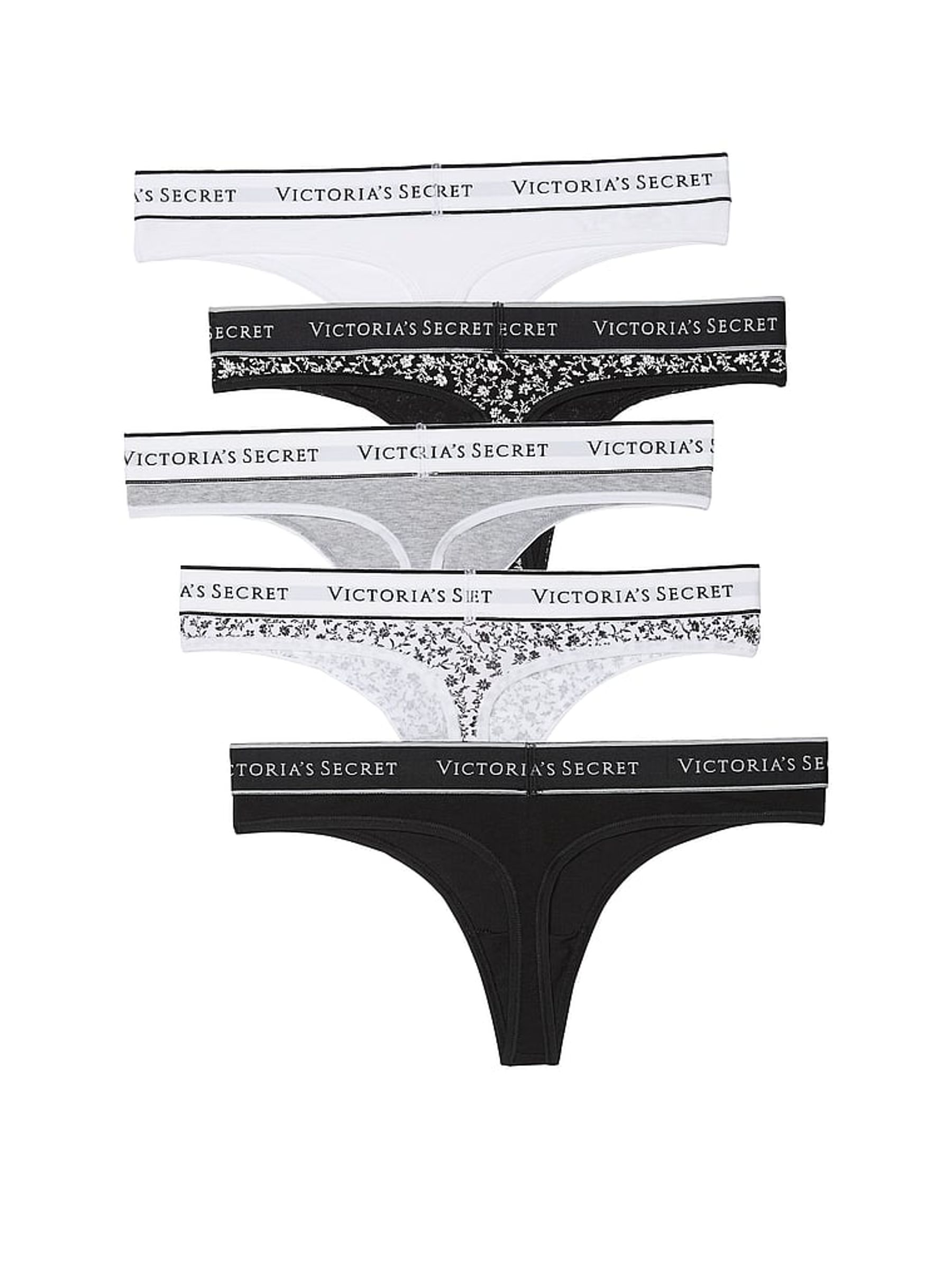 White/Grey/Black Thong Logo 5 Pack Knickers - Image 2 of 2